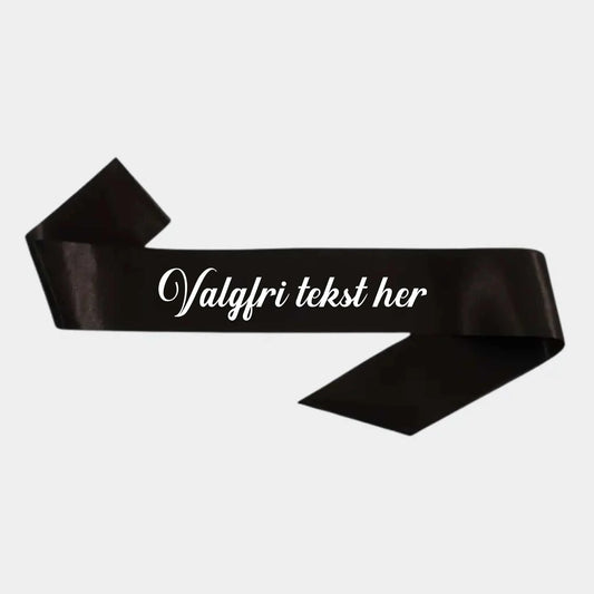 Sort personligt ordensbånd med valgfri tekst til fest og gave