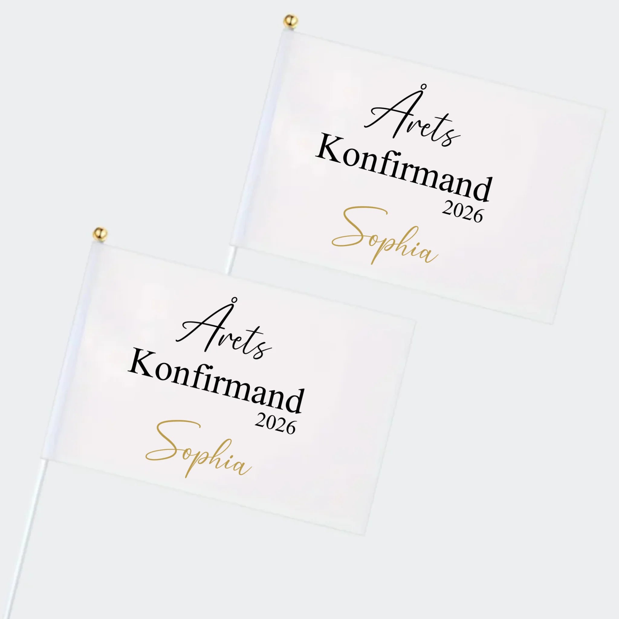 Sublimationsflag med motivet Hvide flag – Årets Konfirmand 2026, 2 flag