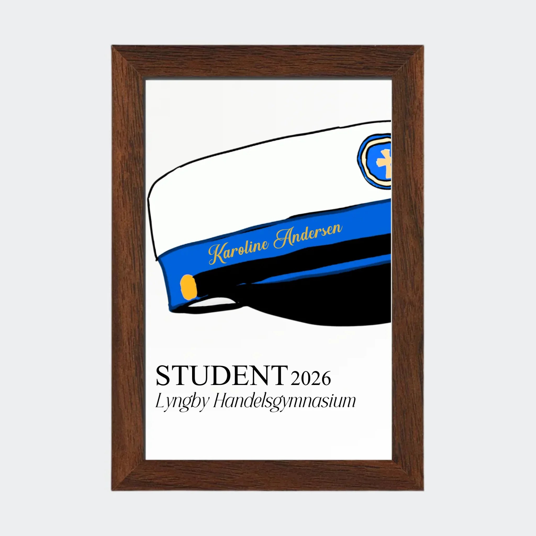 Plakat – HHX student 2026, 10 × 15 med ramme i mørk eg