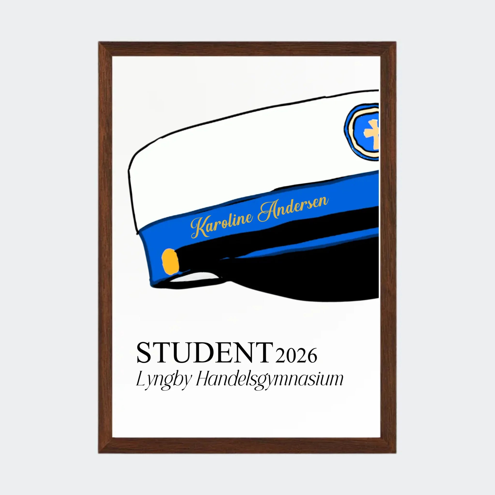 Plakat – HHX student 2026, A4 med ramme i mørk eg