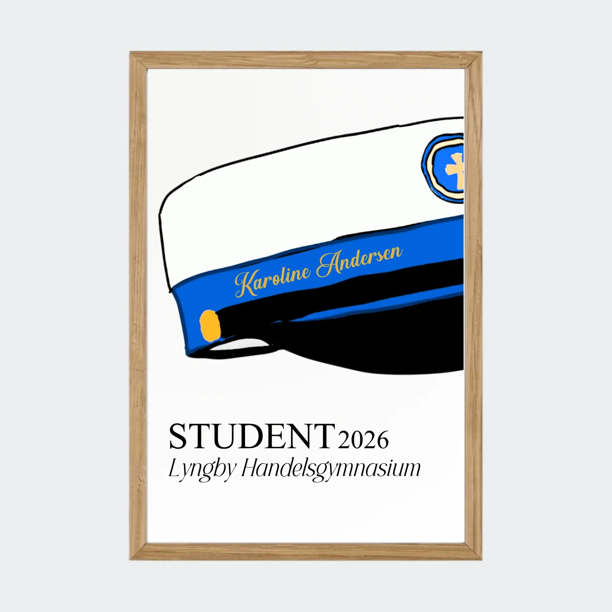 Plakat – HHX student 2026, A4 med ramme i massiv eg