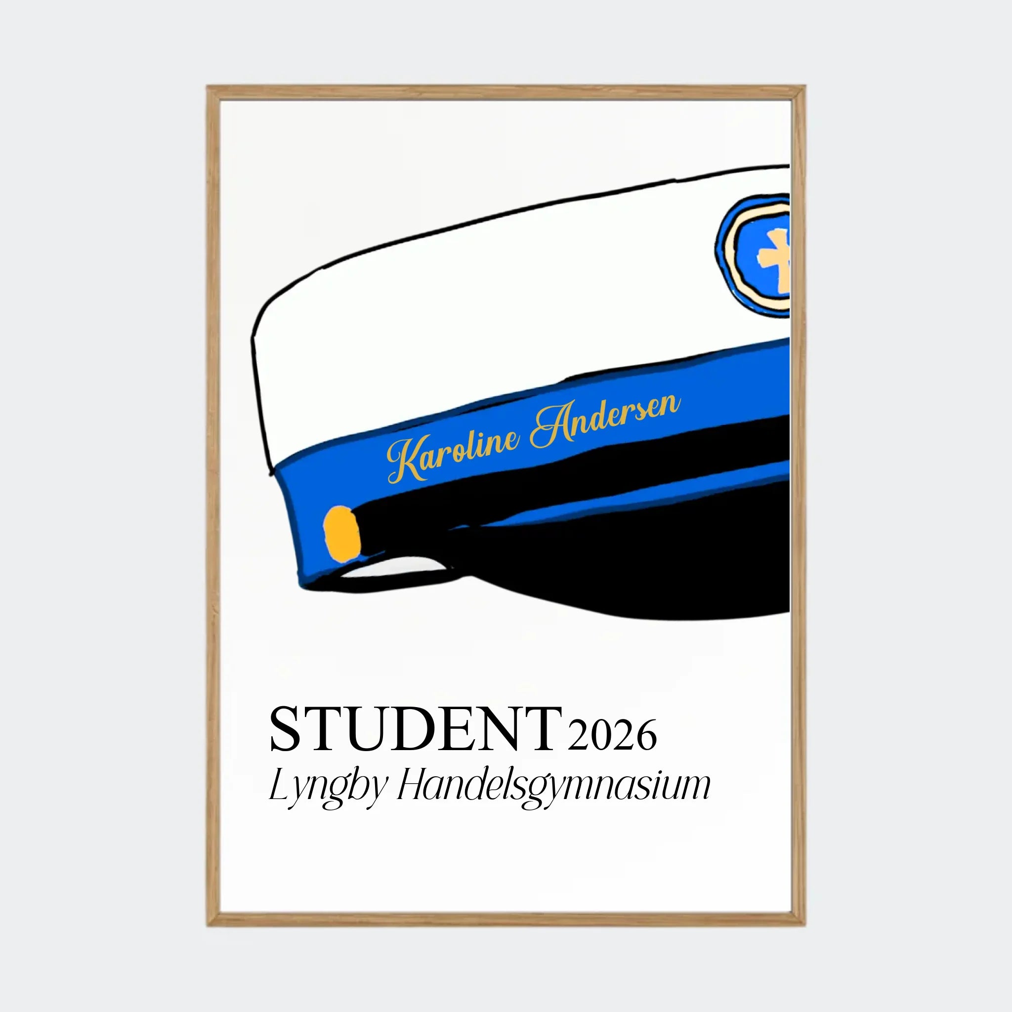 Plakat – HHX student 2026, A2 med ramme i massiv eg
