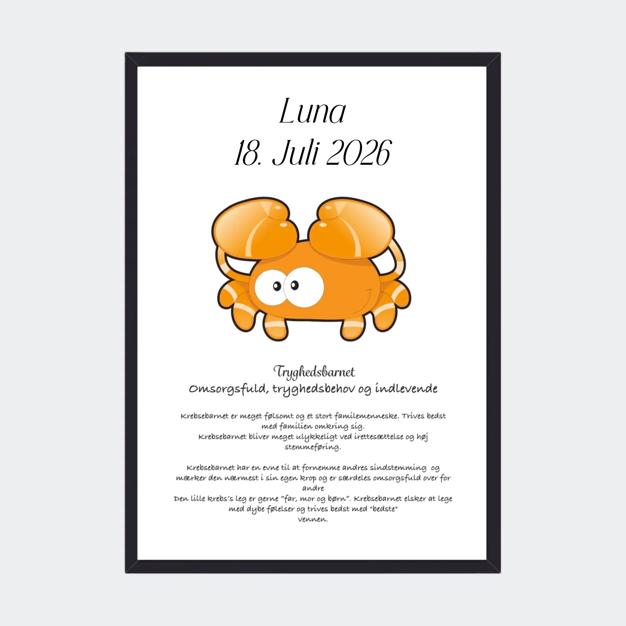 Plakat med stjernetegn – Krebsen, A3 med sort ramme