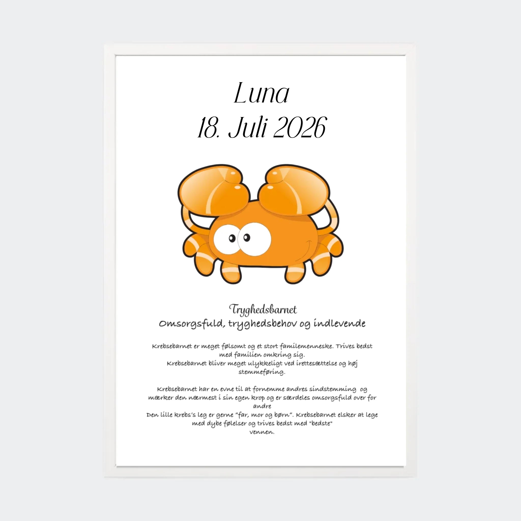 Plakat med stjernetegn – Krebsen, A3 med hvid ramme