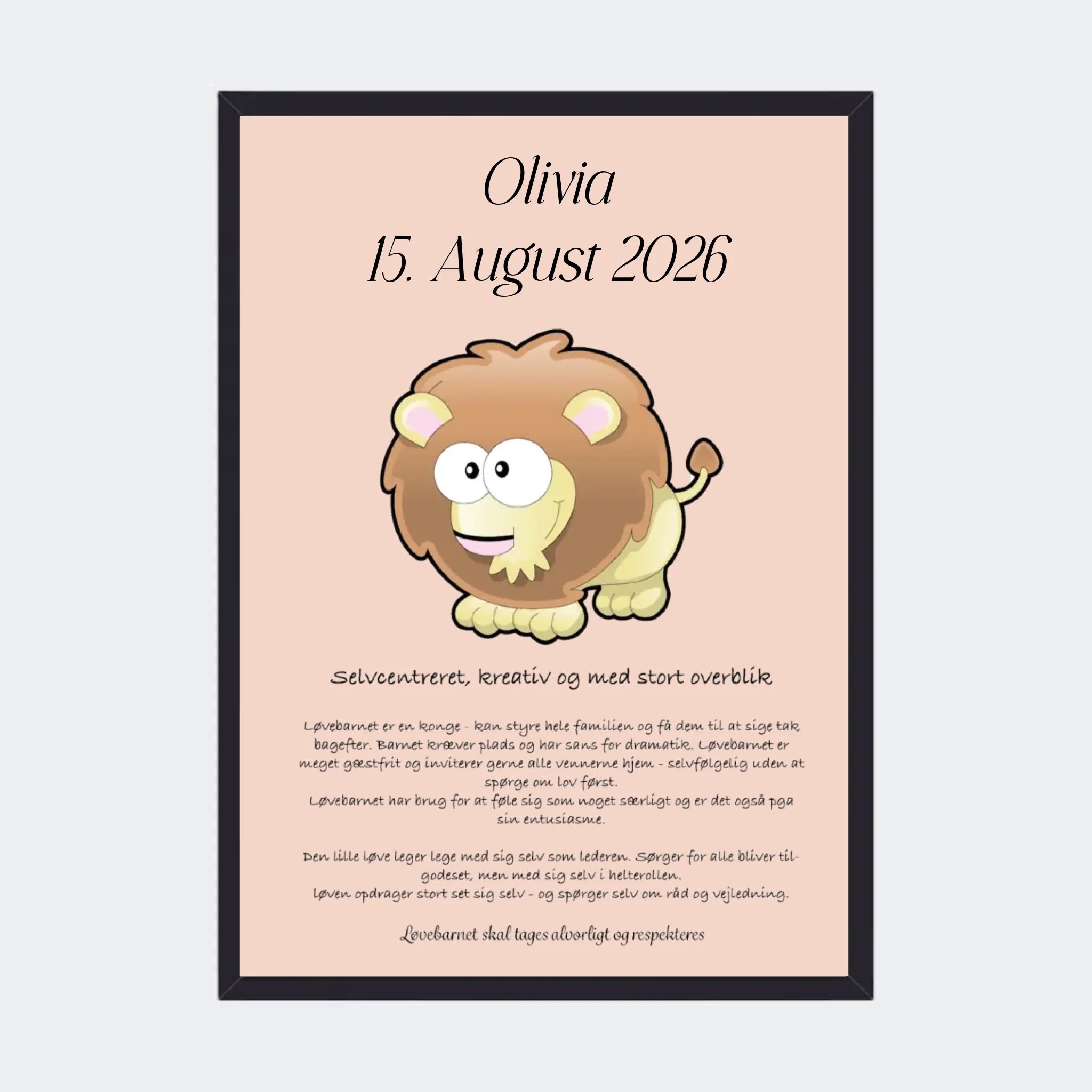 Plakat med stjernetegn – Løven, A3 med sort ramme