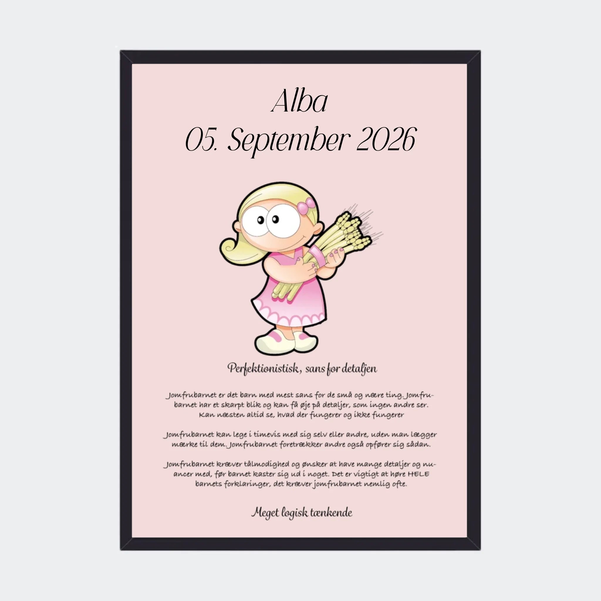 Plakat med stjernetegn – Jomfruen, A3 med sort ramme