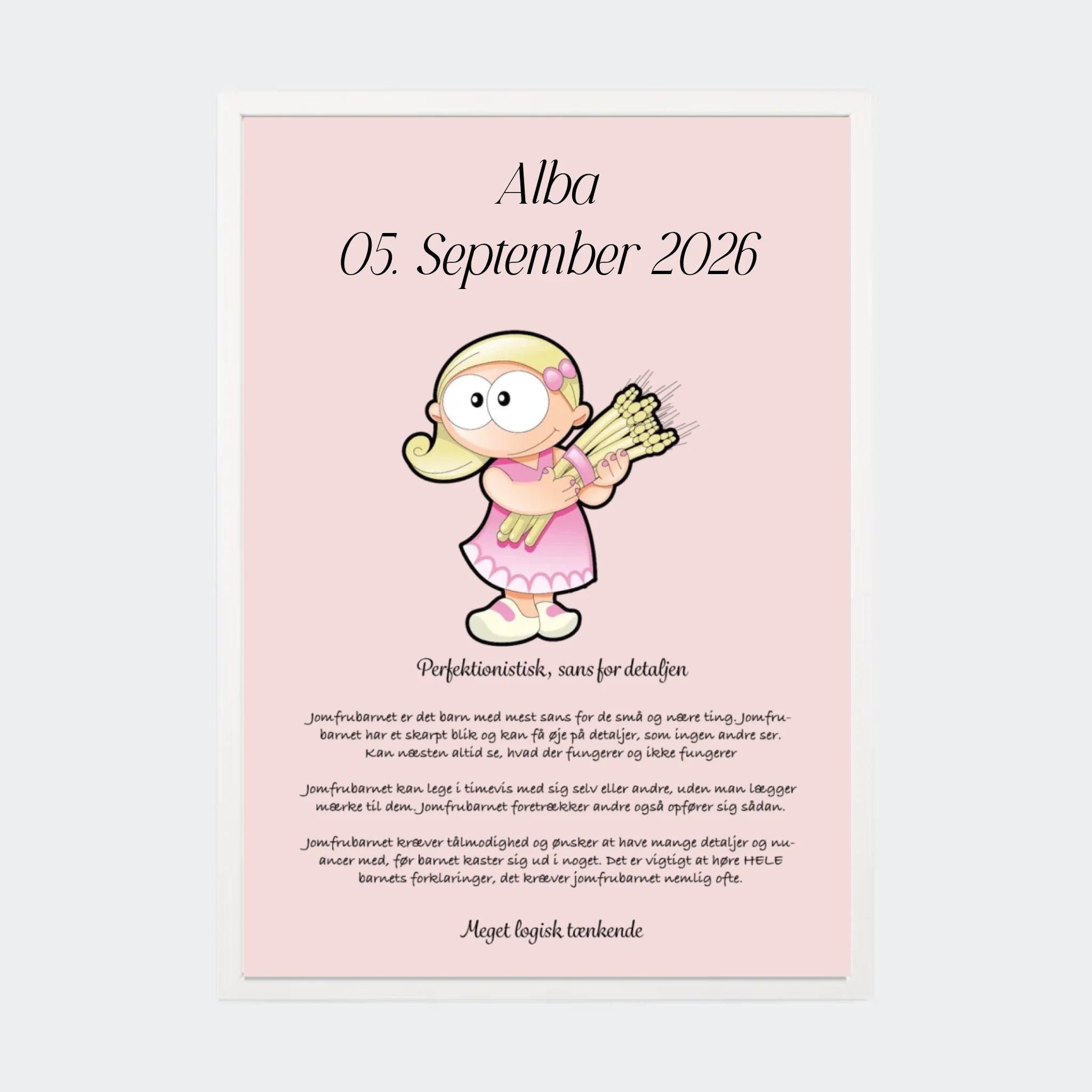 Plakat med stjernetegn – Jomfruen, A3 med hvid ramme