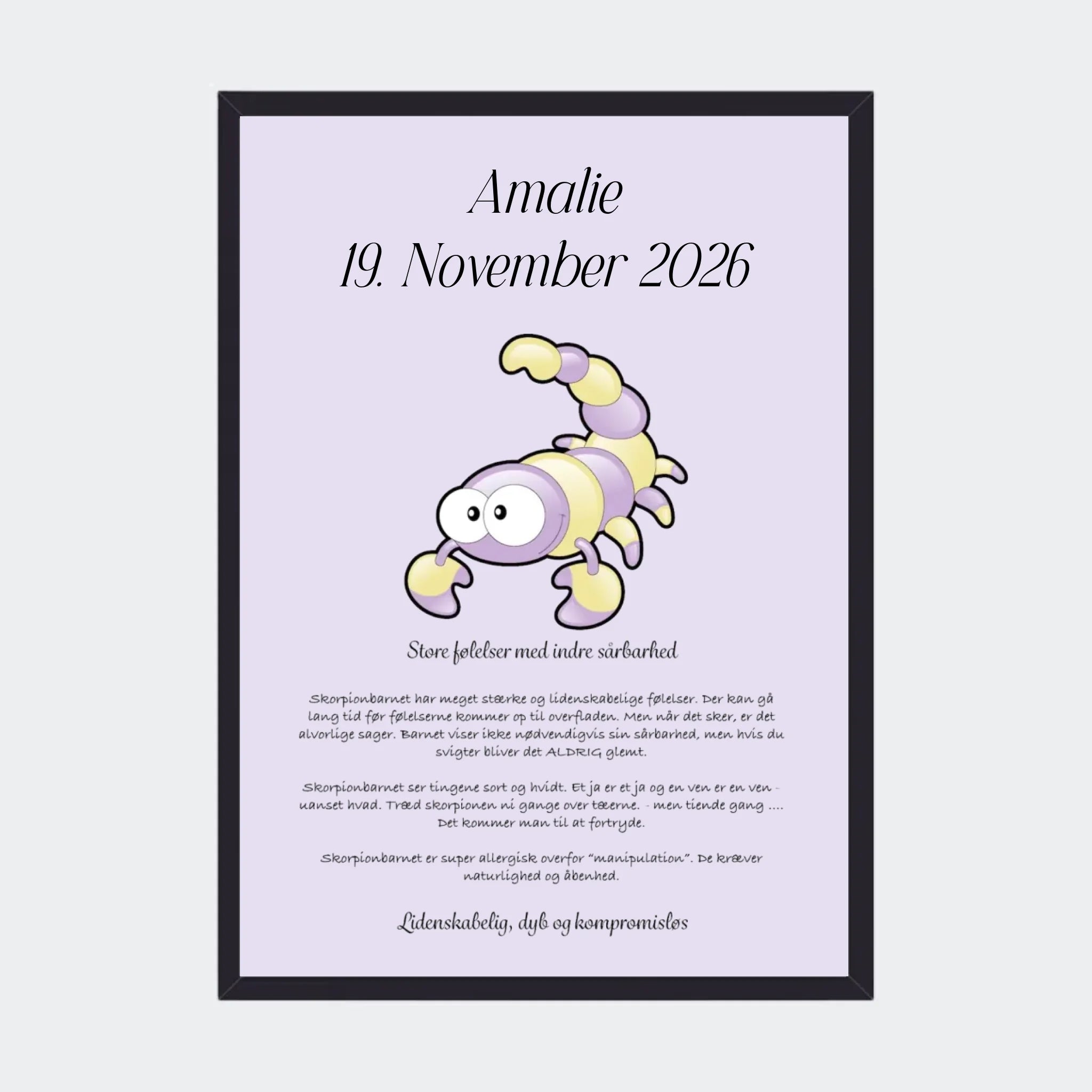 Plakat med stjernetegn – Skorpionen, A3 med sort ramme