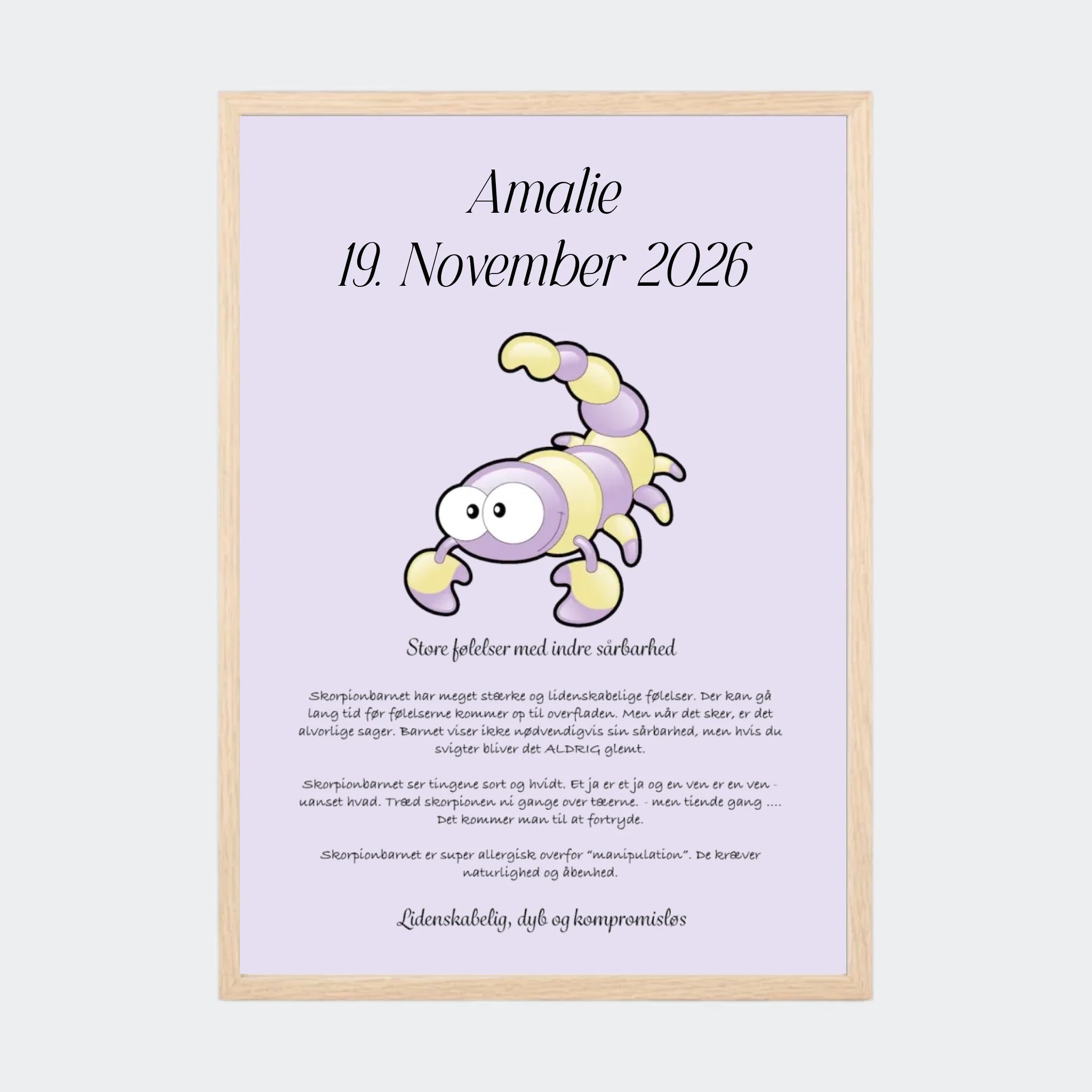 Plakat med stjernetegn – Skorpionen, A3 med ramme i natur eg