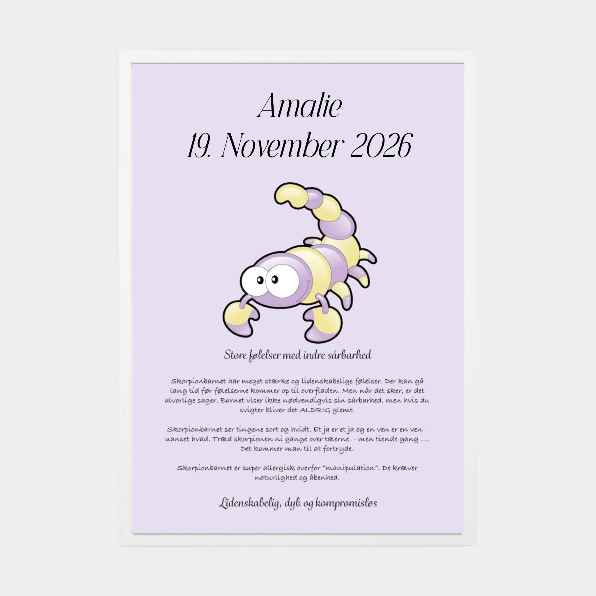 Plakat med stjernetegn – Skorpionen, A3 med hvid ramme