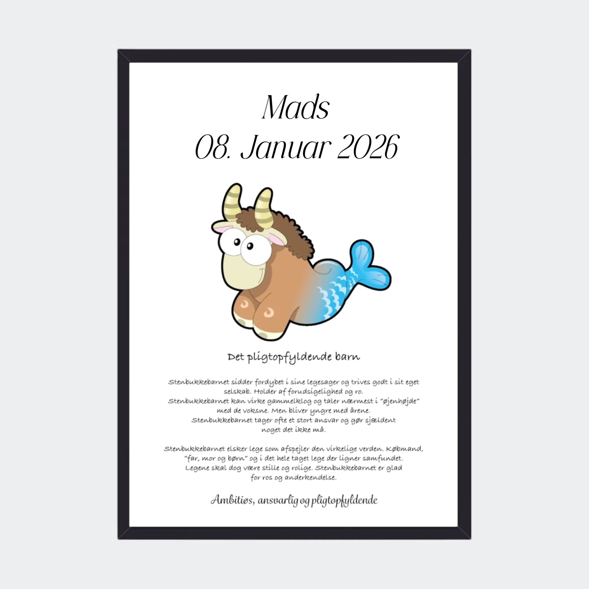 Plakat med stjernetegn – Stenbukken, A3 med sort ramme
