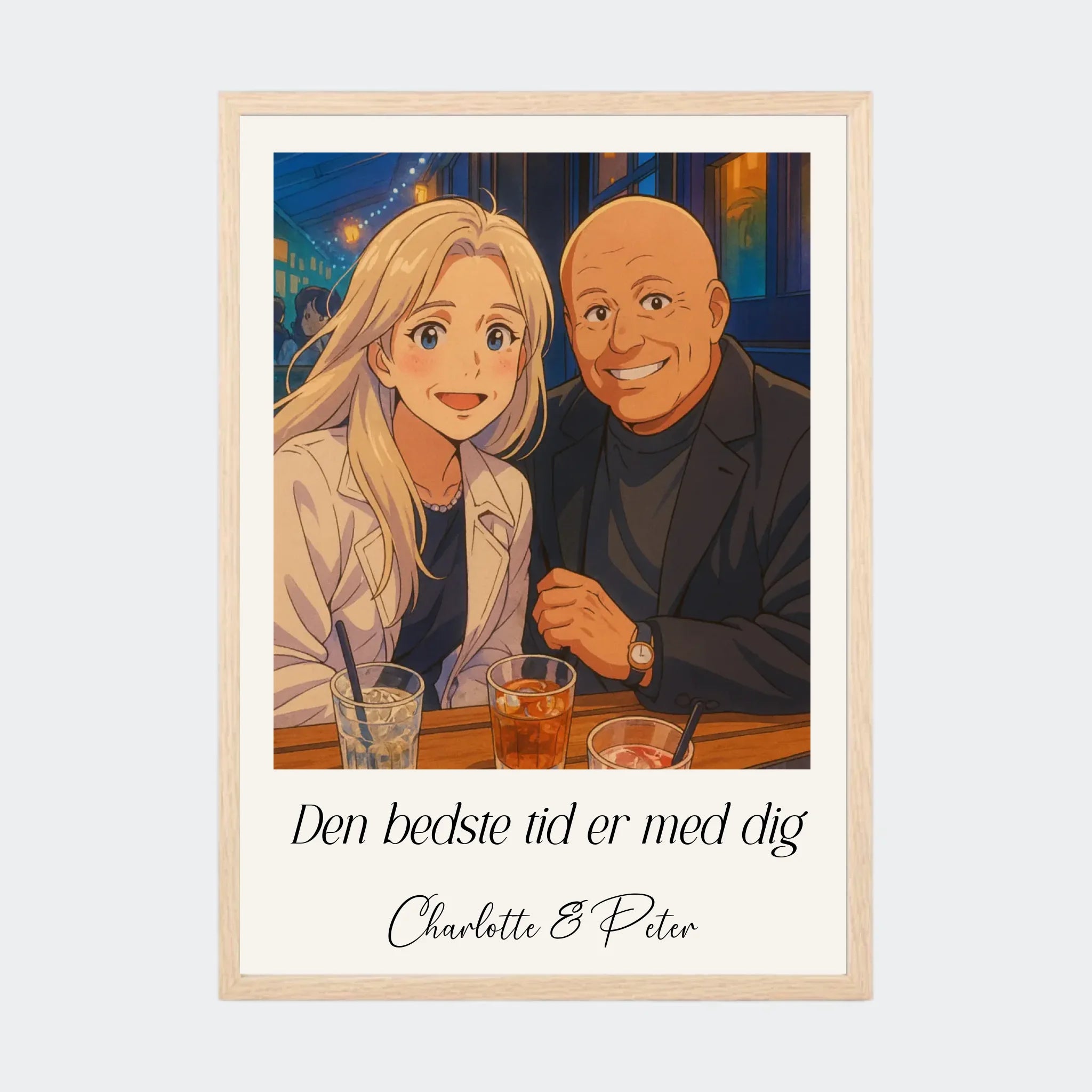 Plakat Ai genereret Anime – Upload eget billede, A3 med ramme i natur eg