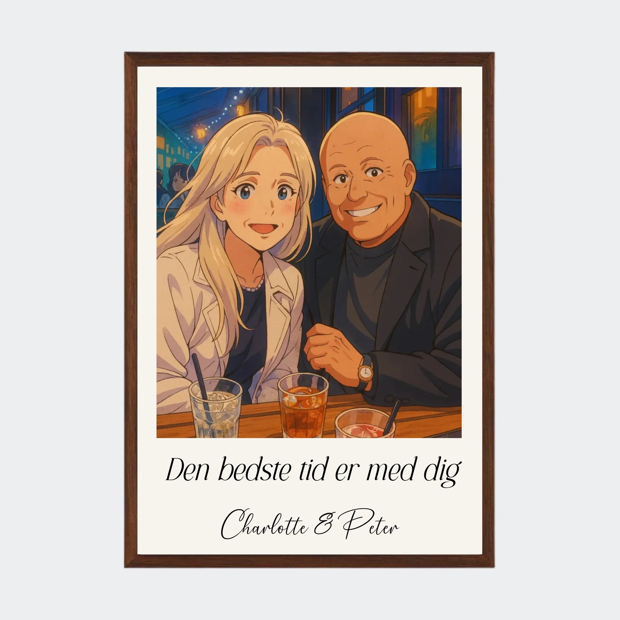 Plakat Ai genereret Anime – Upload eget billede, A3 med ramme i mørk eg