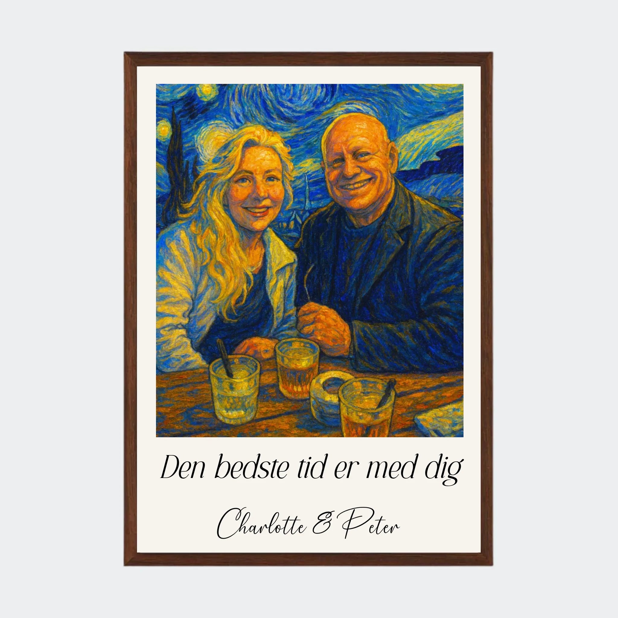 Plakat Ai genereret Vangogh Painting – Upload eget billede, A3 med ramme i mørk eg