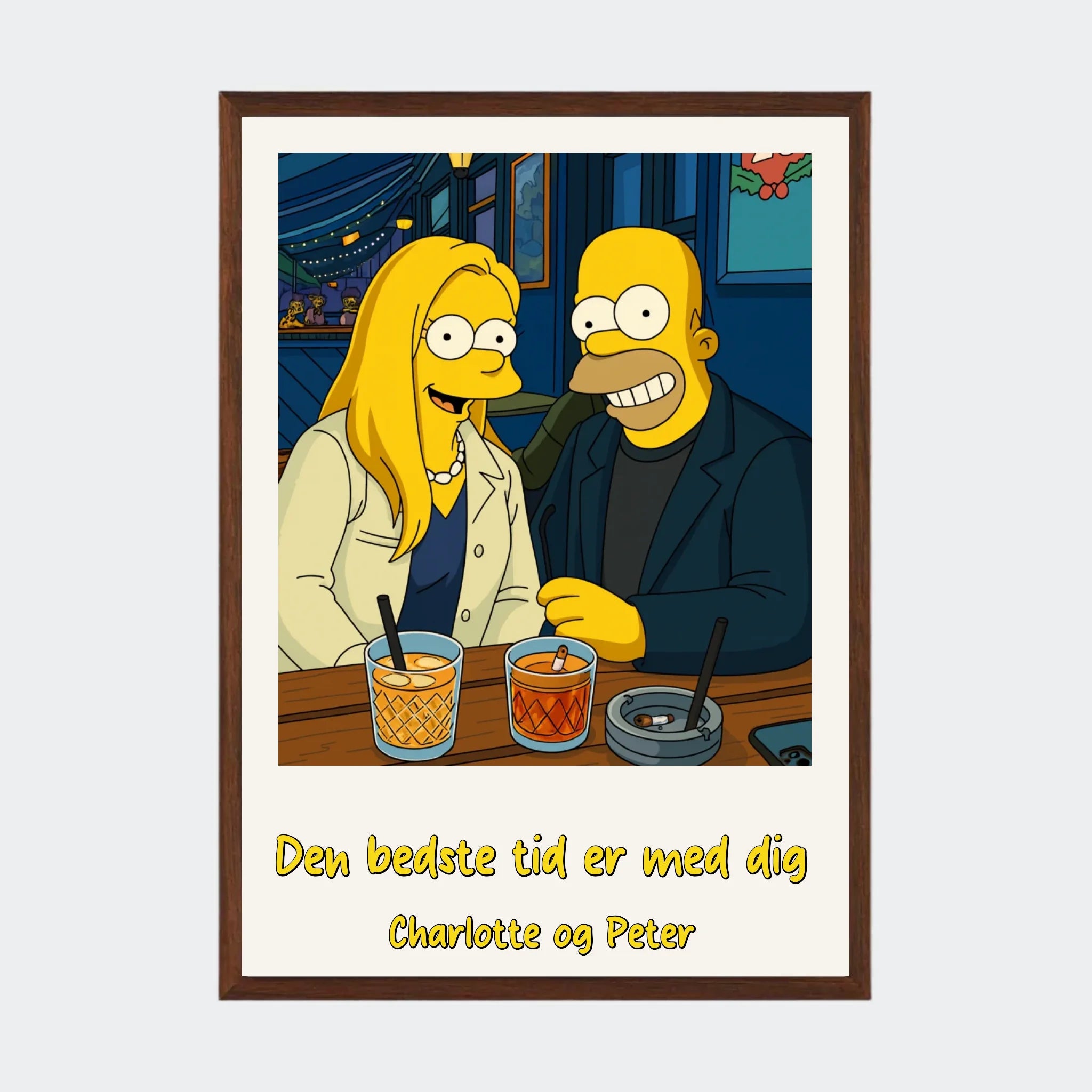 Plakat Ai genereret Simpsons – Upload eget billede, A3 med ramme i mørk eg