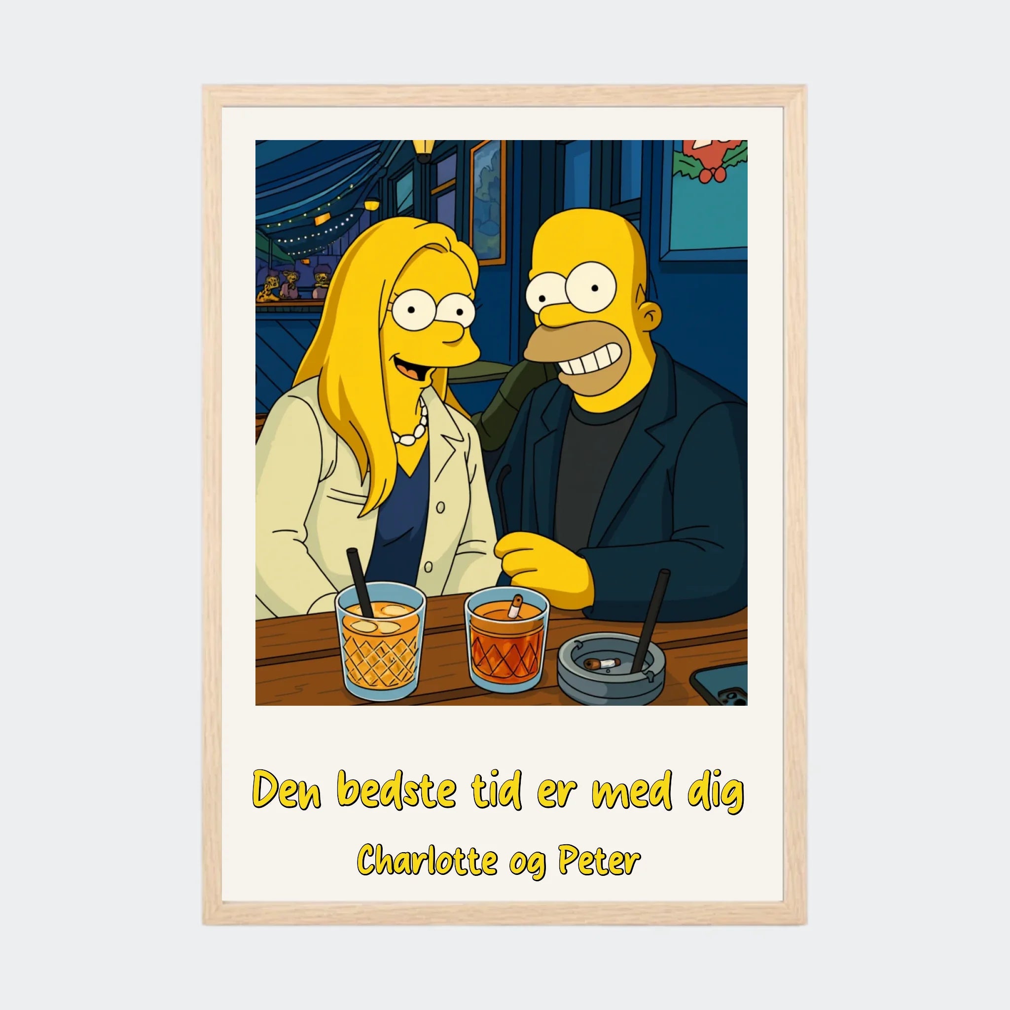 Plakat Ai genereret Simpsons – Upload eget billede, A3 med ramme i natur eg