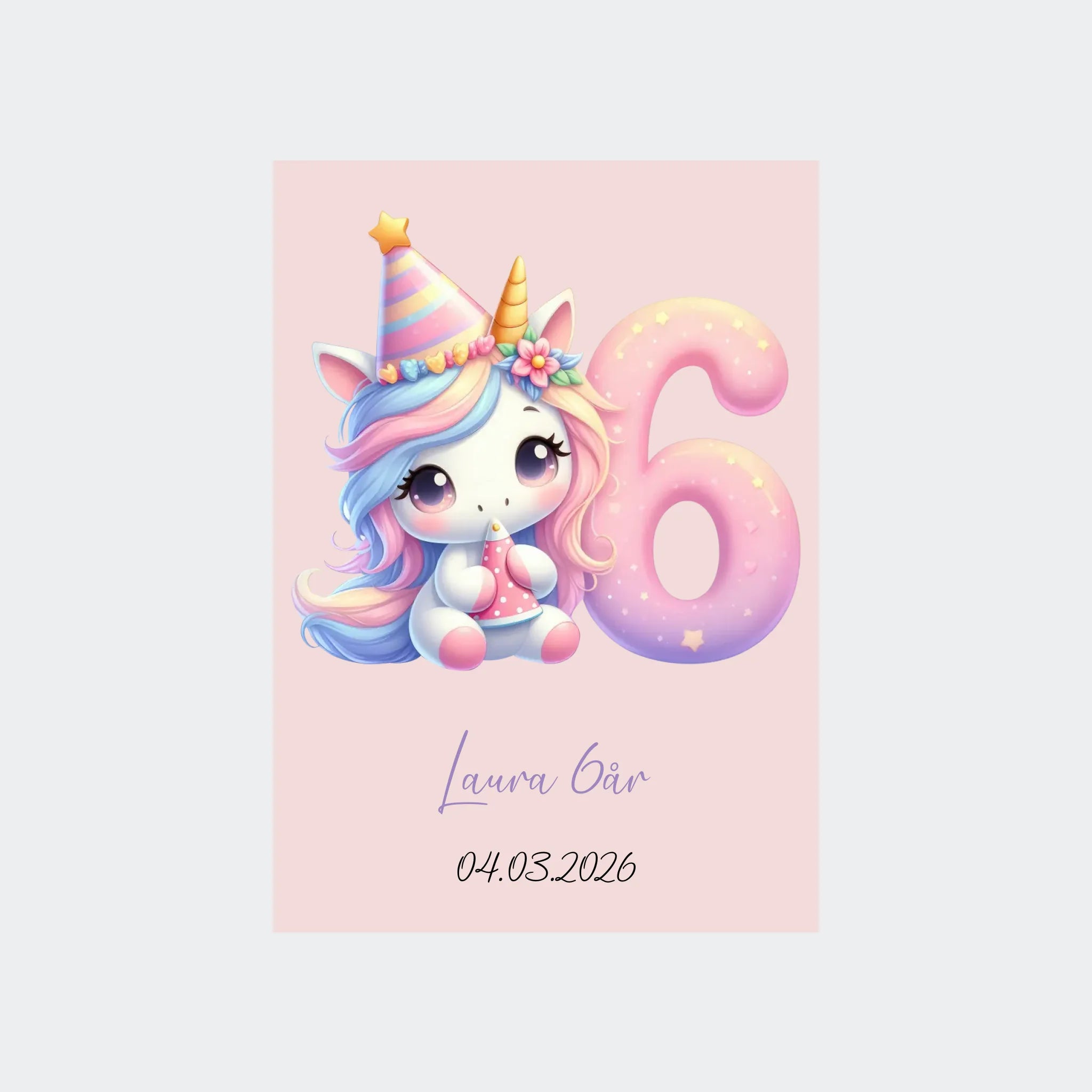Fødselsdagsplakat – Unicorn med tal, Uden ramme