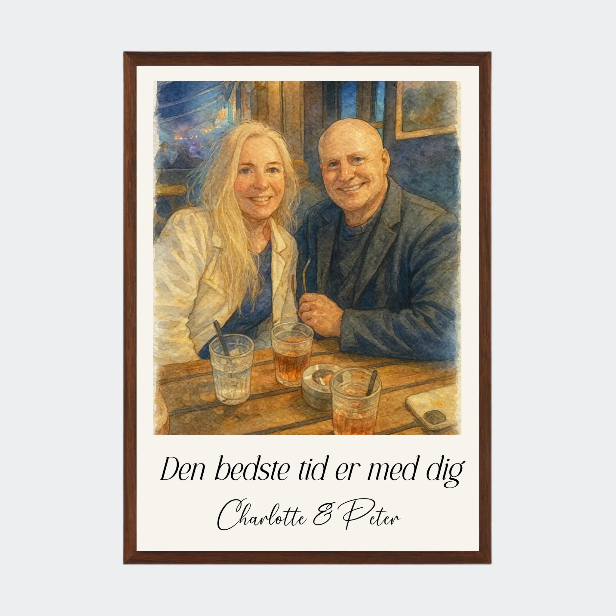 Plakat Ai genereret Watercolor Painting – Upload eget billede, A3 med ramme i mørk eg
