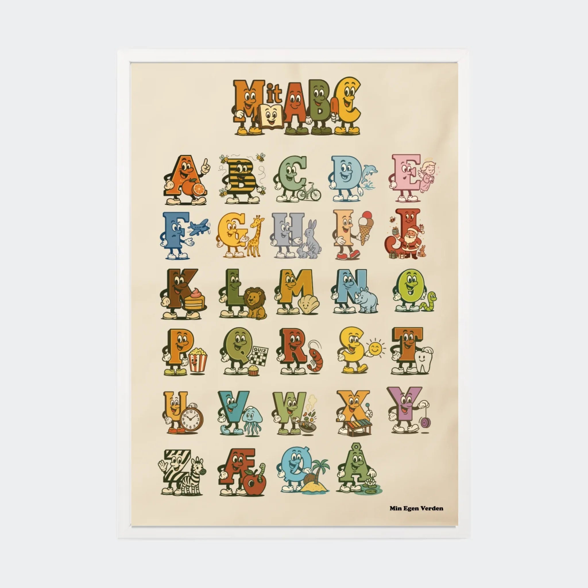 Plakat – Mit ABC med forskellige motiver, A3 med hvid ramme