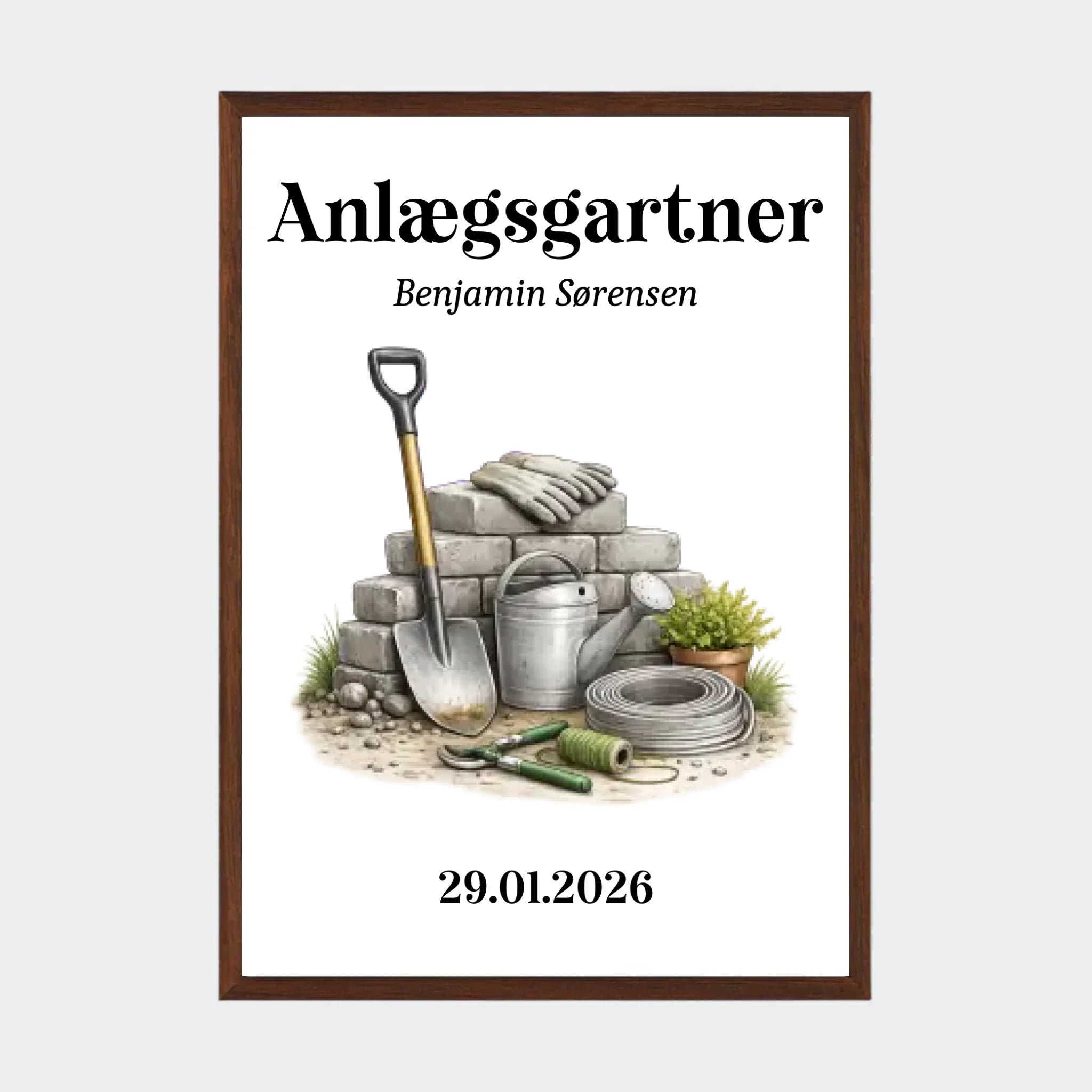 Plakat – Anlægsgartner, A3 med ramme i mørk eg