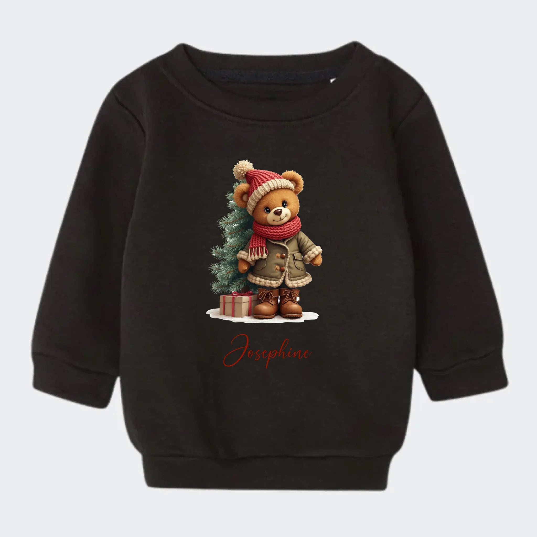 Sweatshirt børn – bamsebjørn jul, sort