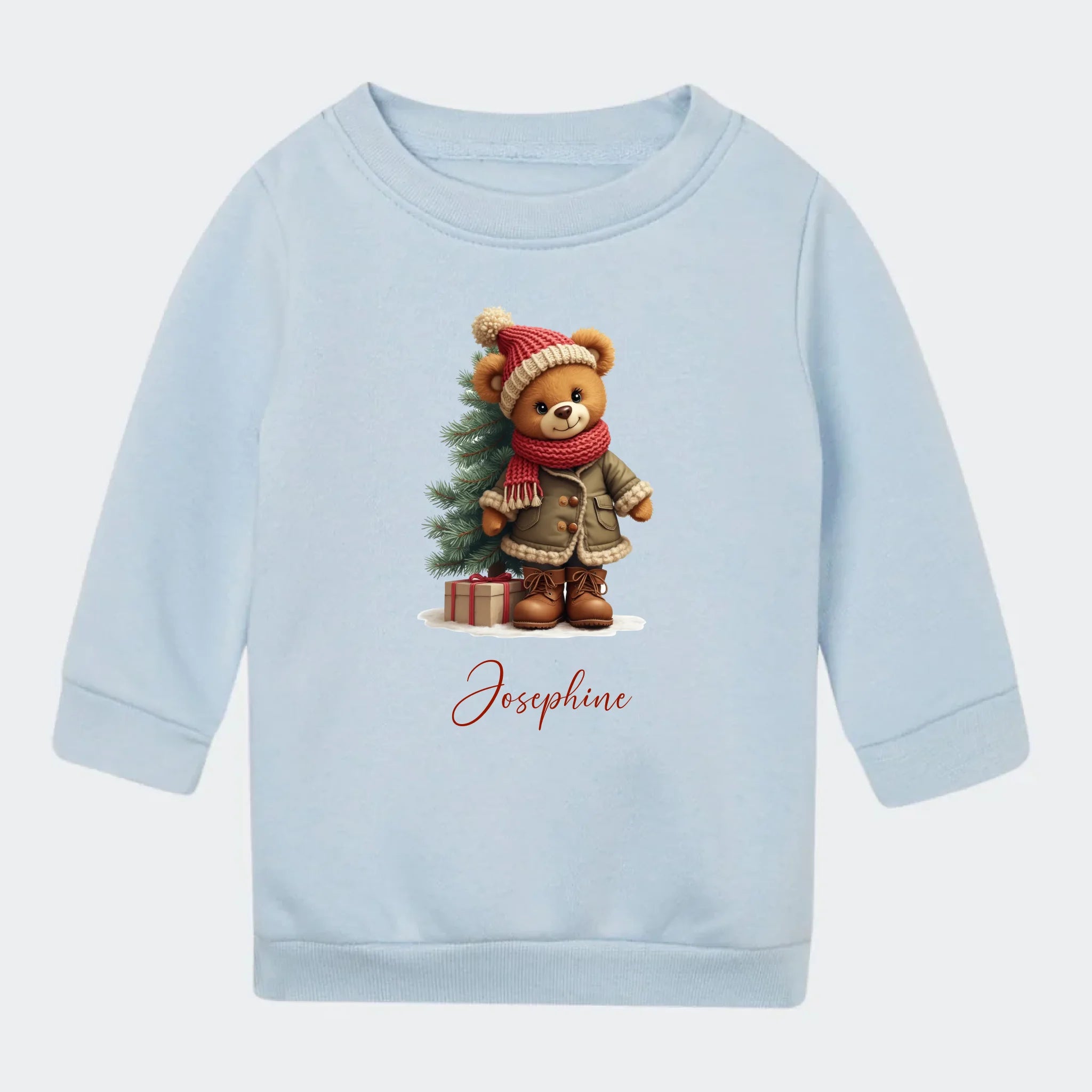 Sweatshirt børn – bamsebjørn jul, lyseblå