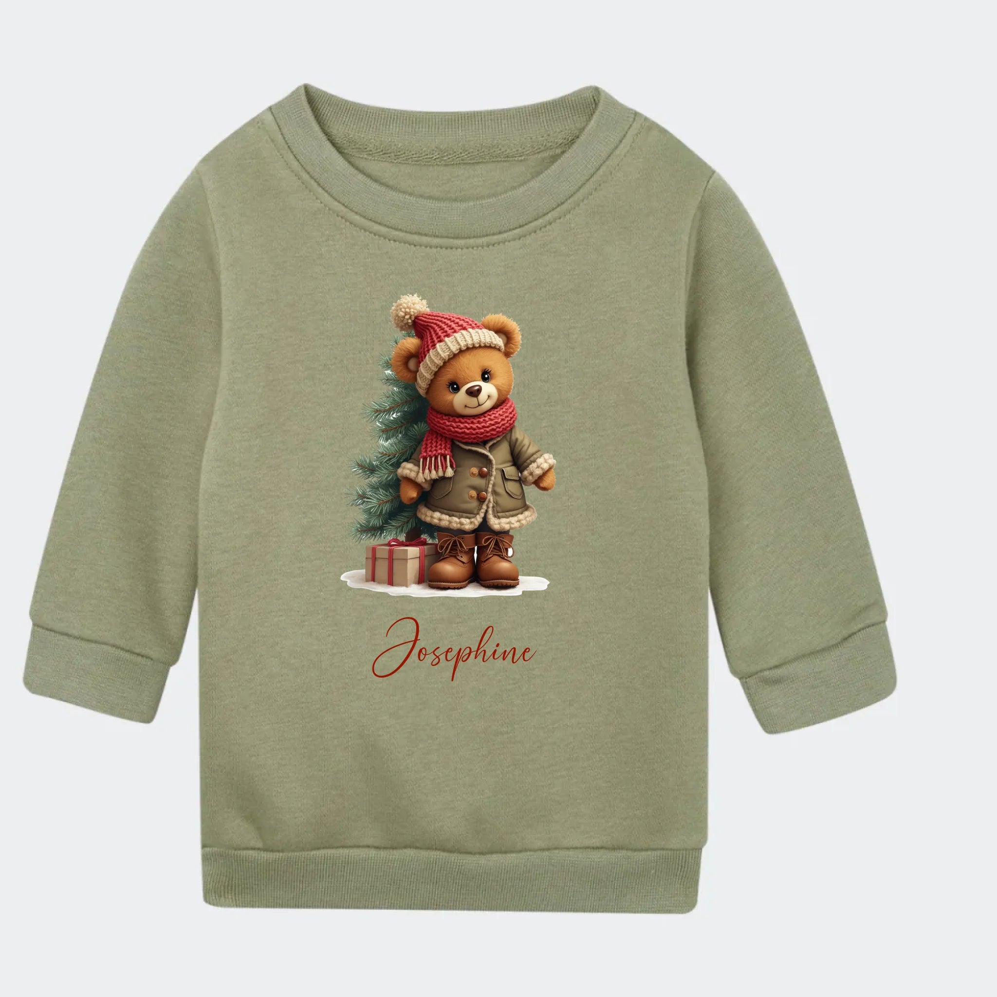 Sweatshirt børn – bamsebjørn jul, grøn