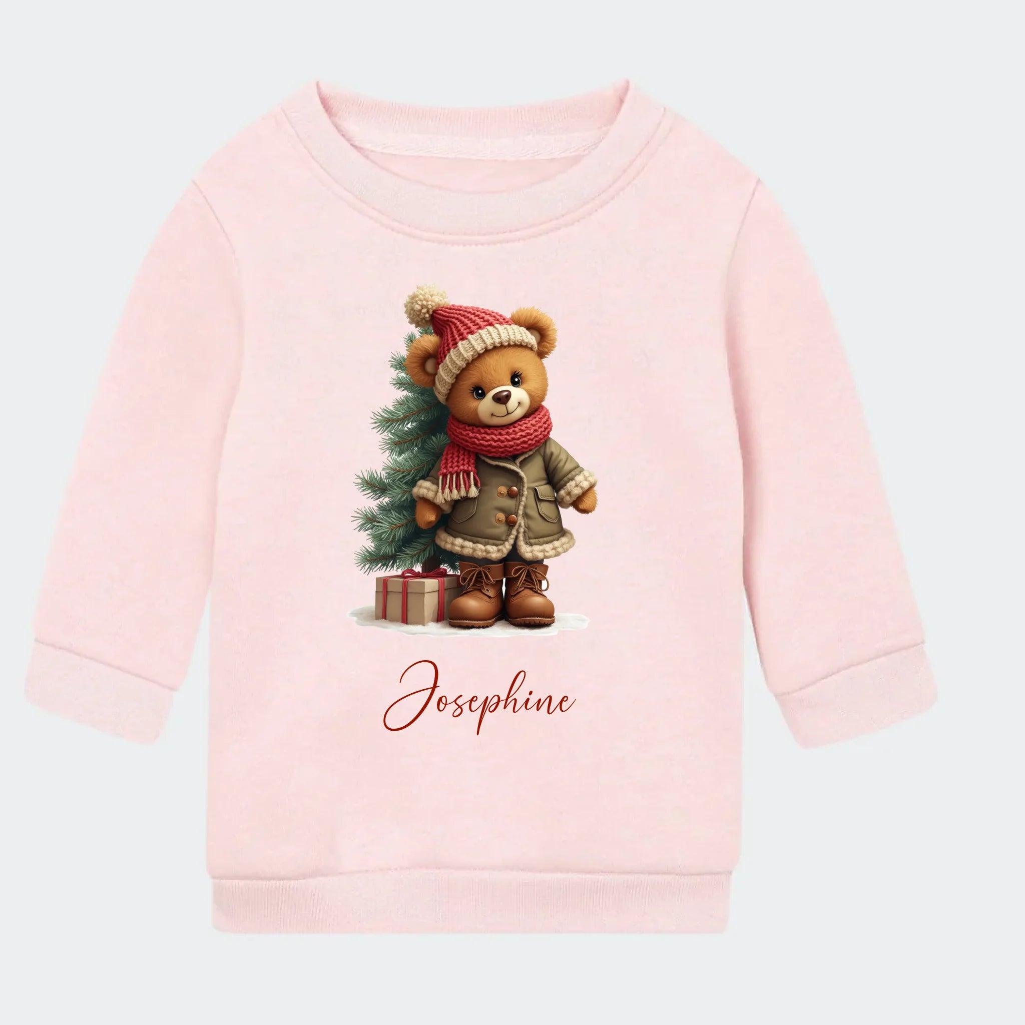 Sweatshirt børn – bamsebjørn jul, lyserød