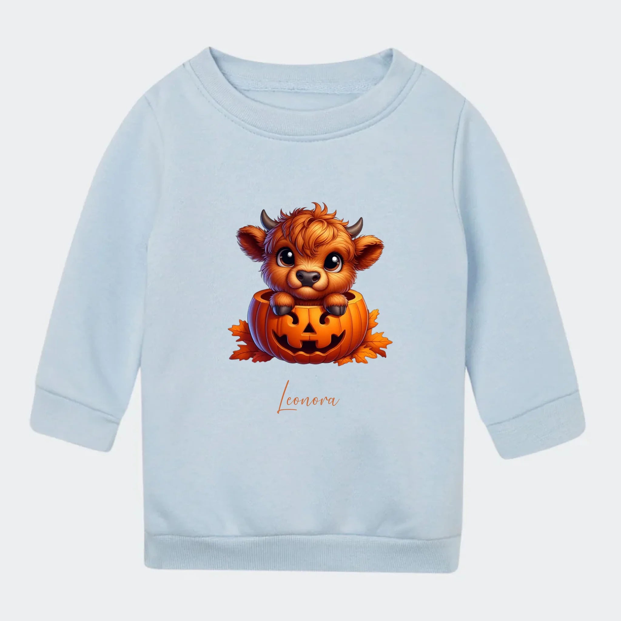 Sweatshirt til små børn – Sød efterårs bøffel Halloween, lyseblå