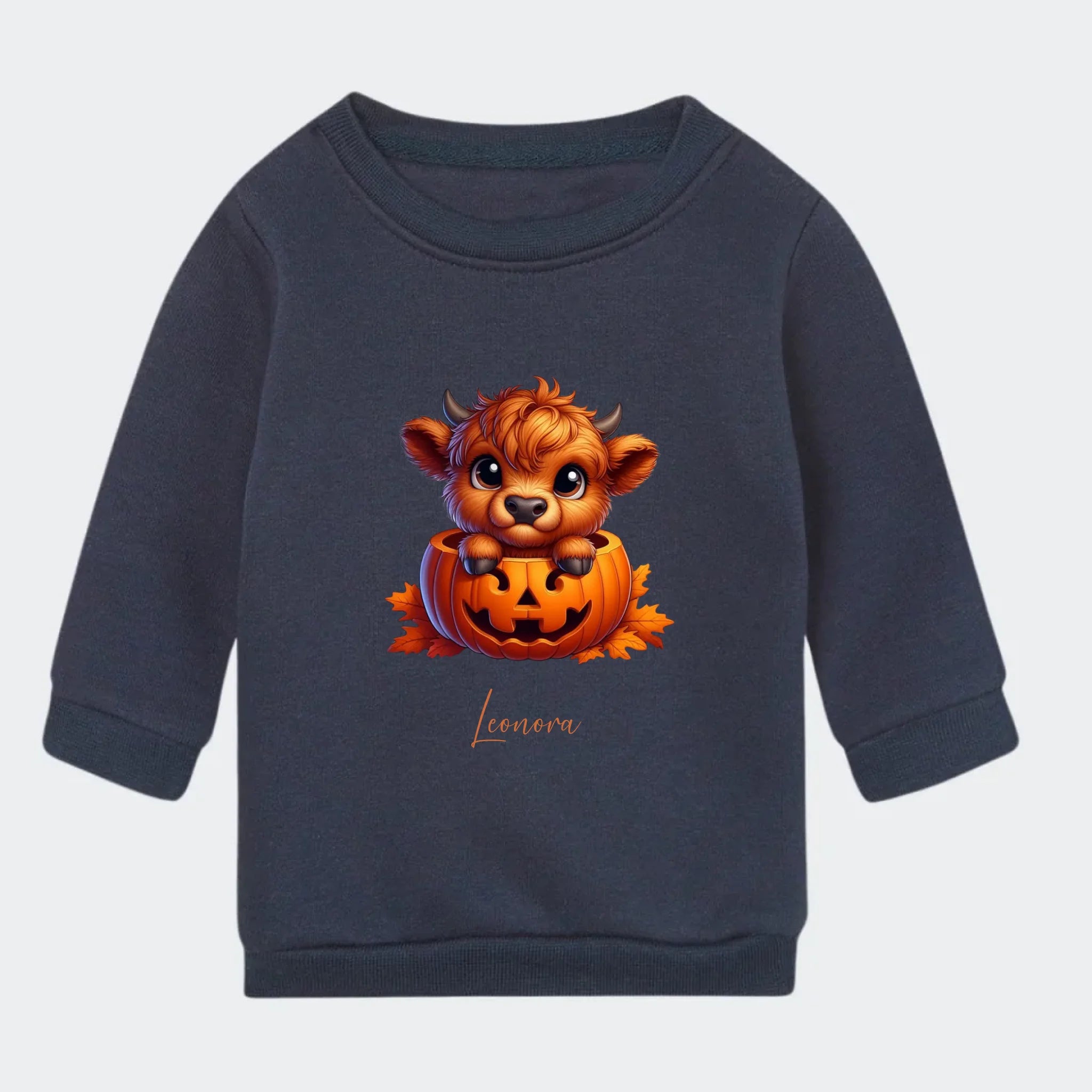 Sweatshirt til små børn – Sød efterårs bøffel Halloween, marineblå