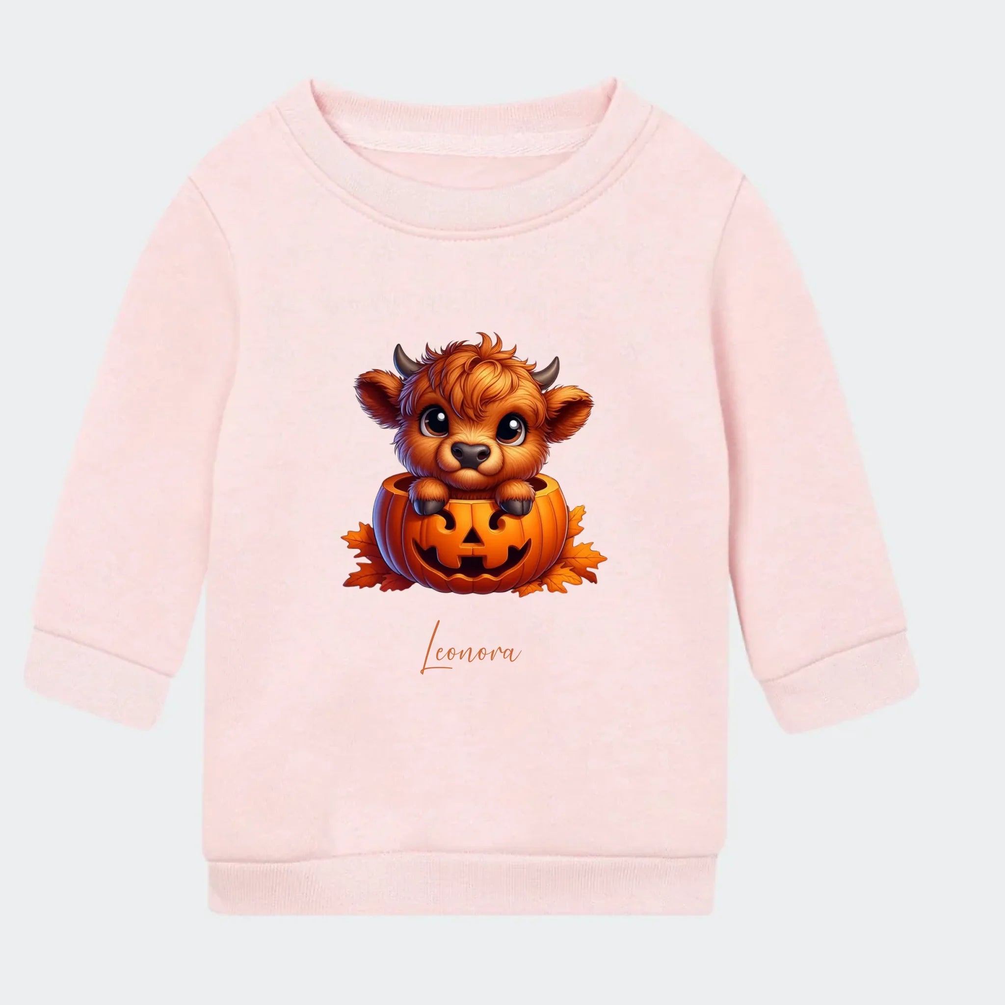 Sweatshirt til små børn – Sød efterårs bøffel Halloween, lyserød