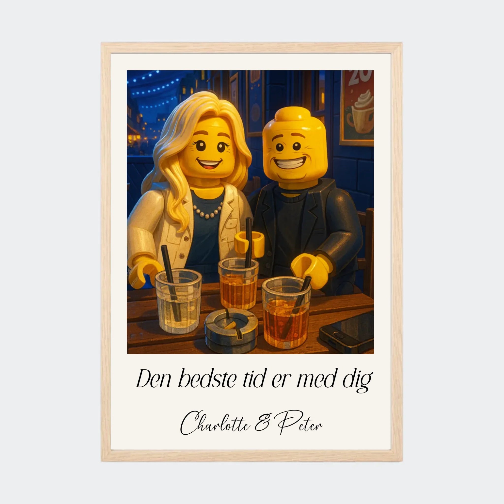 Plakat Ai genereret kendte klodser – Upload eget billede, A3 med ramme i natur eg