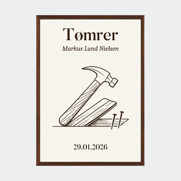 Plakat – Tømrer uddannelse, A3 med ramme i mørk eg