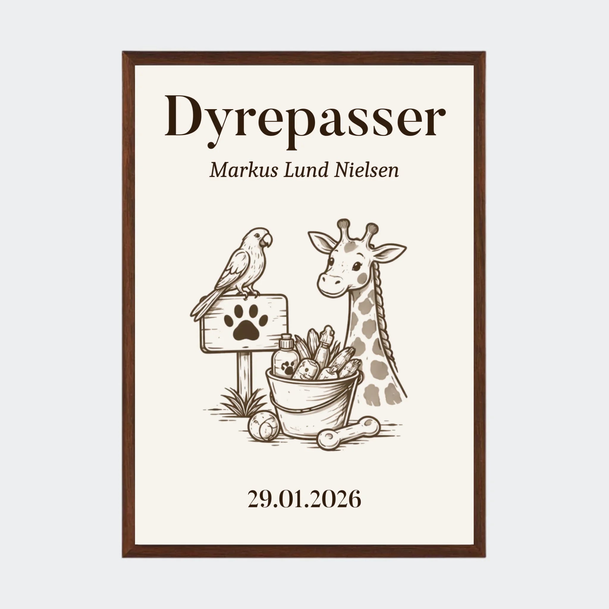 Plakat – Dyrepasser uddannelse, A3 med ramme i mørk eg