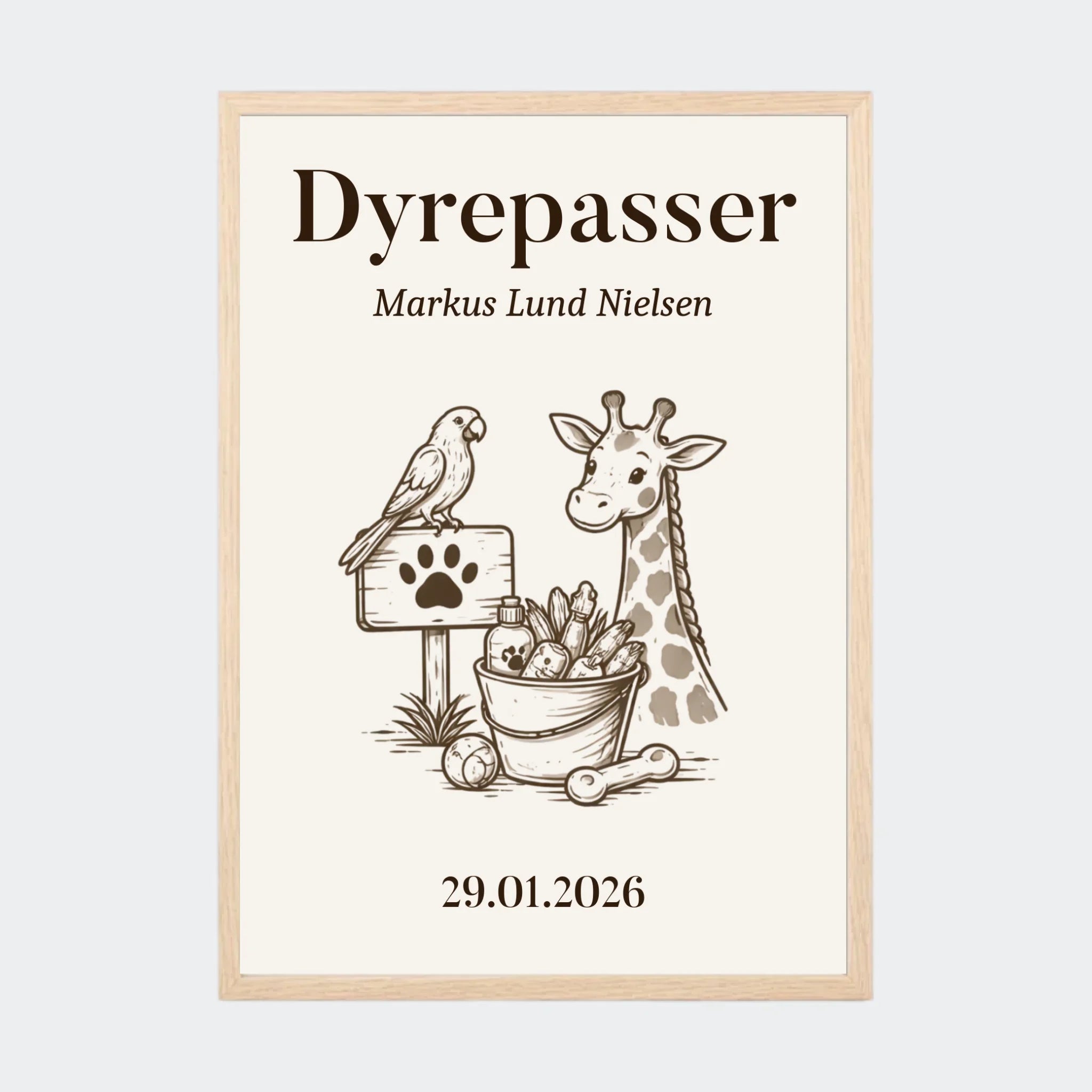 Plakat – Dyrepasser uddannelse, A3 med ramme i natur eg