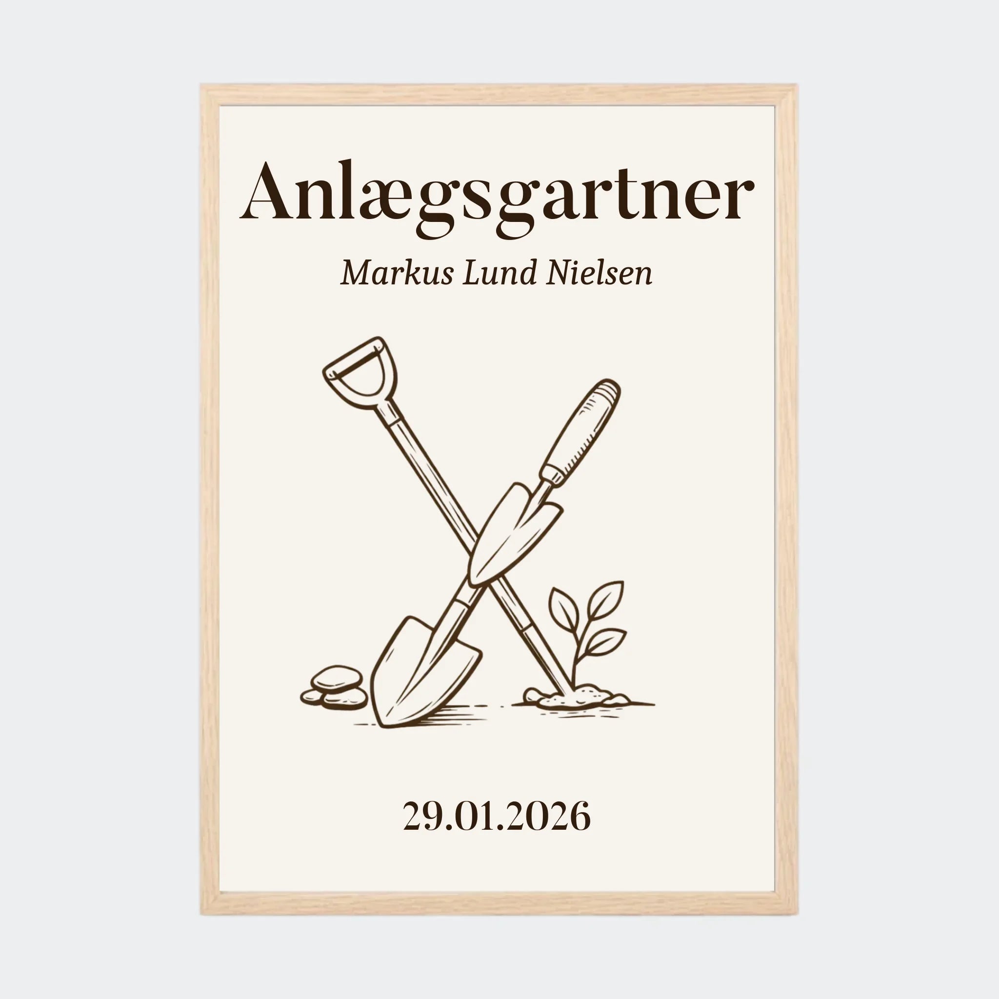 Plakat – Anlægsgartner uddannelse, A3 med ramme i natur eg