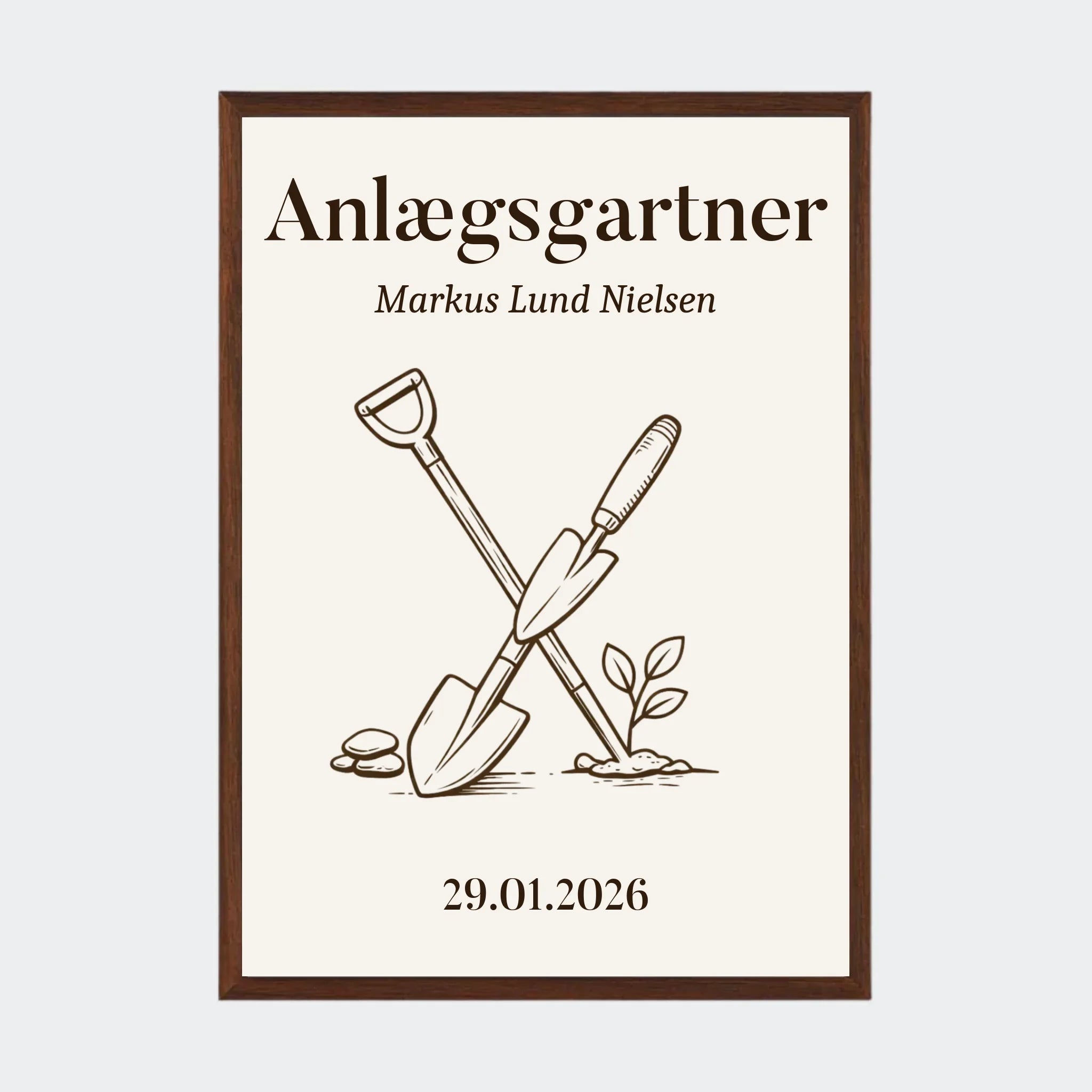 Plakat – Anlægsgartner uddannelse, A3 med ramme i mørk eg