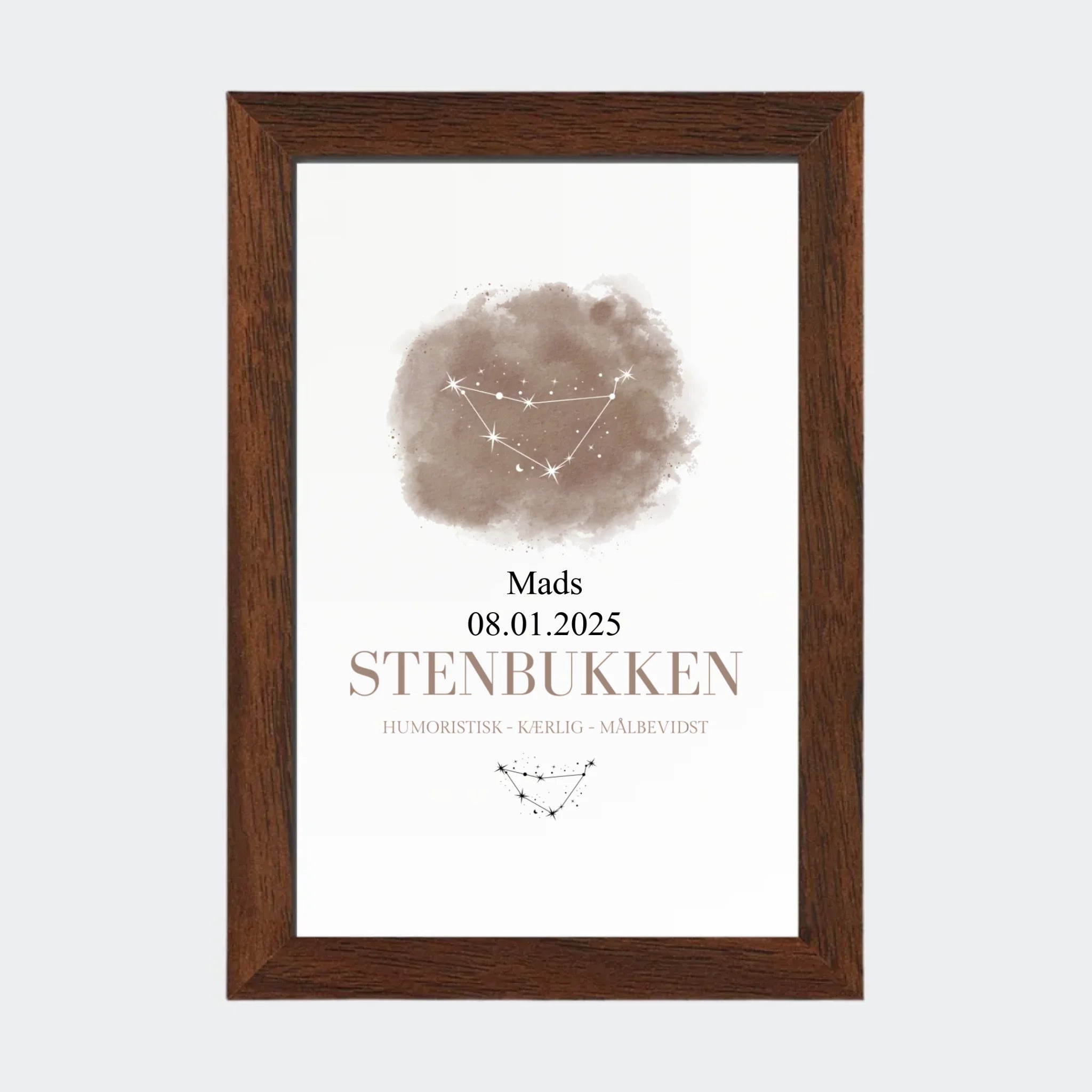 Stjernetegnsplakat – Stenbukken, 10 × 15 med ramme i mørk eg