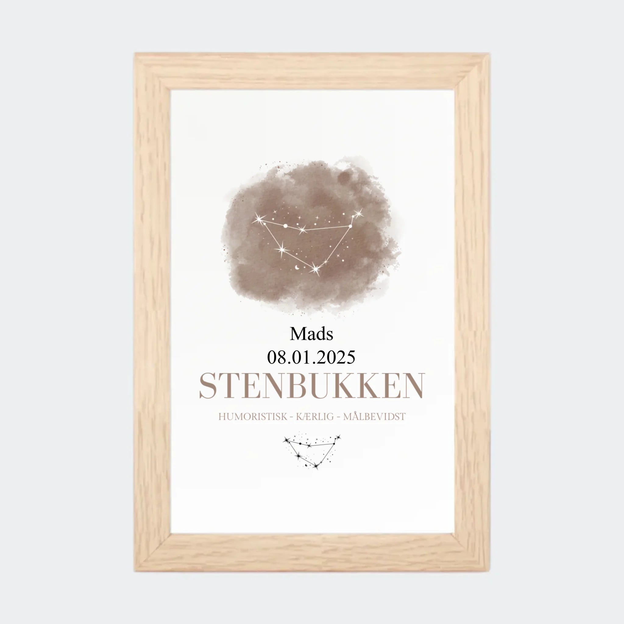 Stjernetegnsplakat – Stenbukken, 10 × 15 med naturfarvet ramme