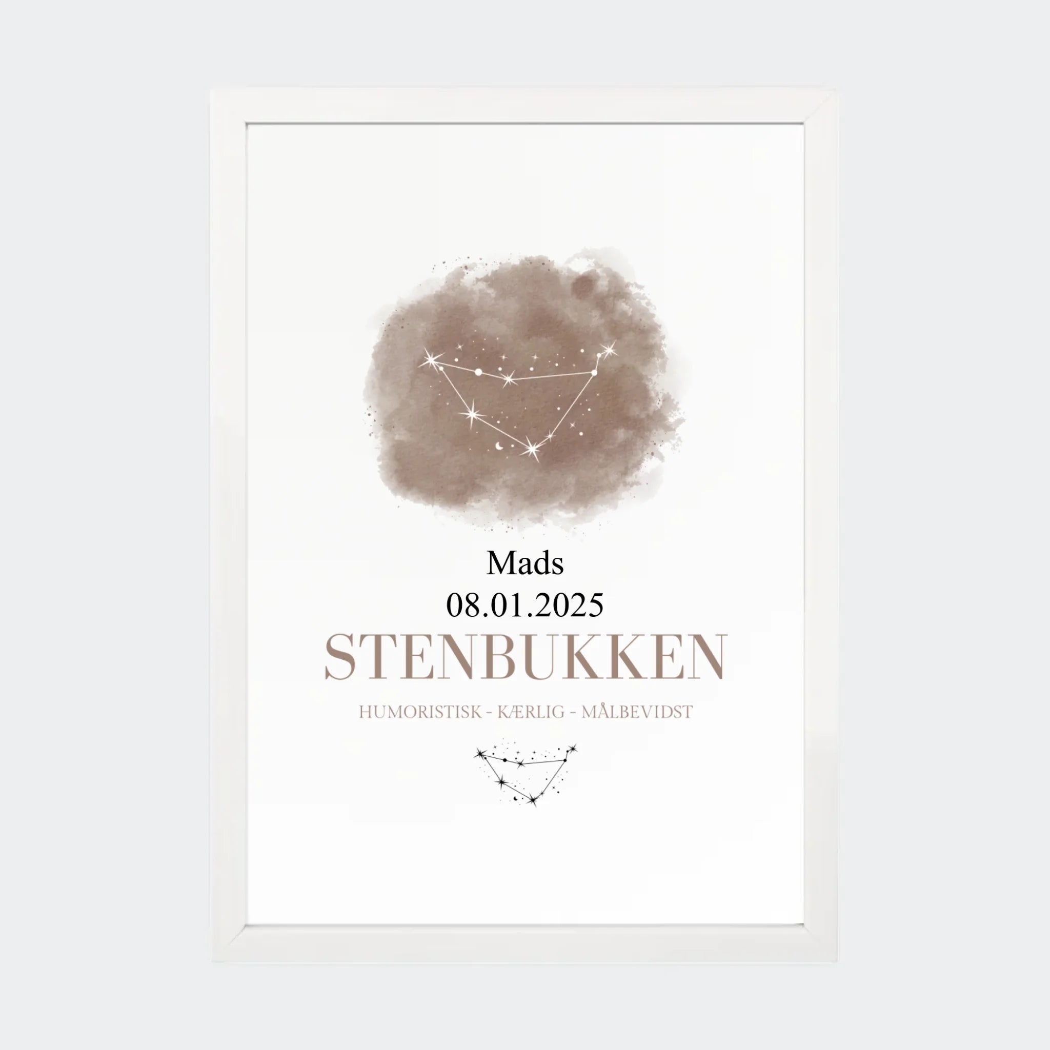 Stjernetegnsplakat – Stenbukken, A4 med hvid ramme