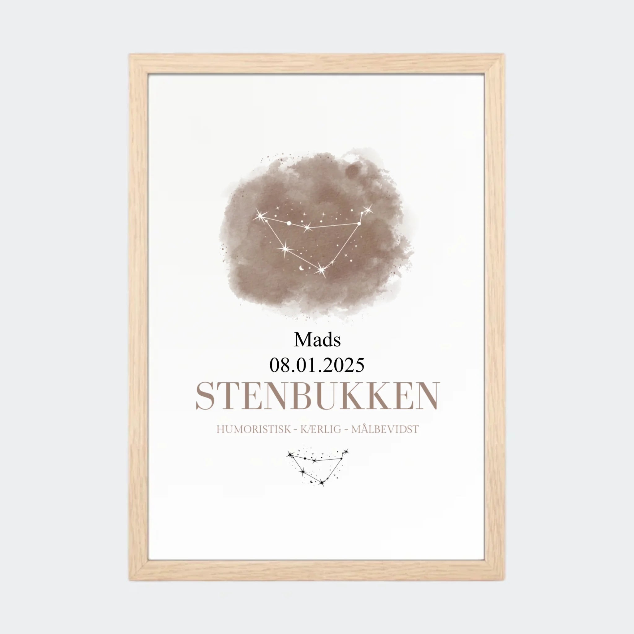 Stjernetegnsplakat – Stenbukken, A4 med naturfarvet ramme