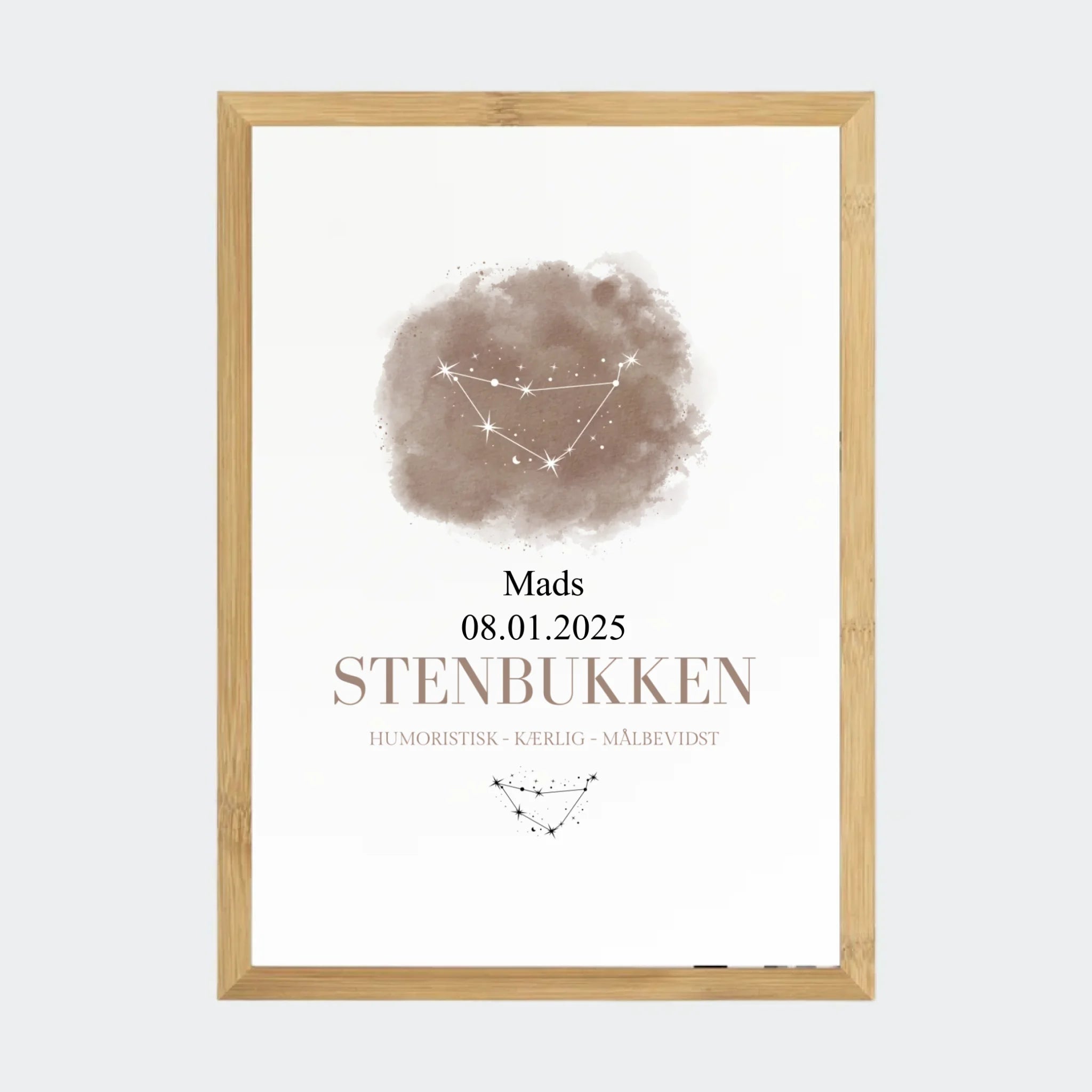 Stjernetegnsplakat – Stenbukken, A3 med ramme i bambus