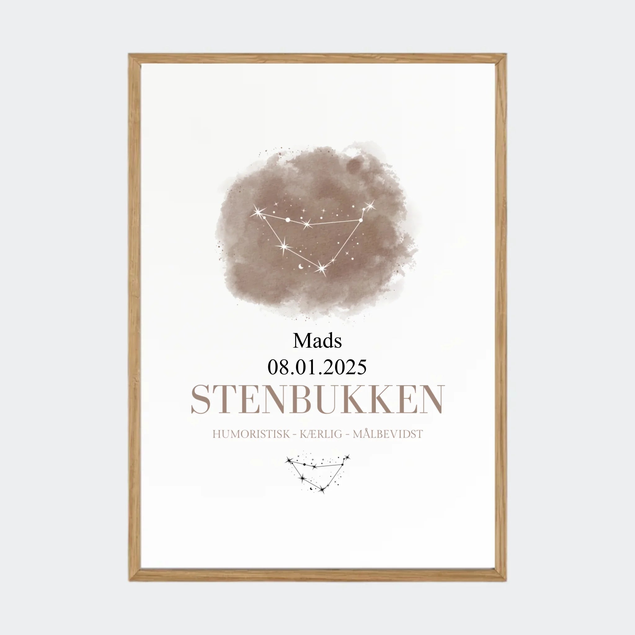 Stjernetegnsplakat – Stenbukken, A3 med ramme i massiv eg
