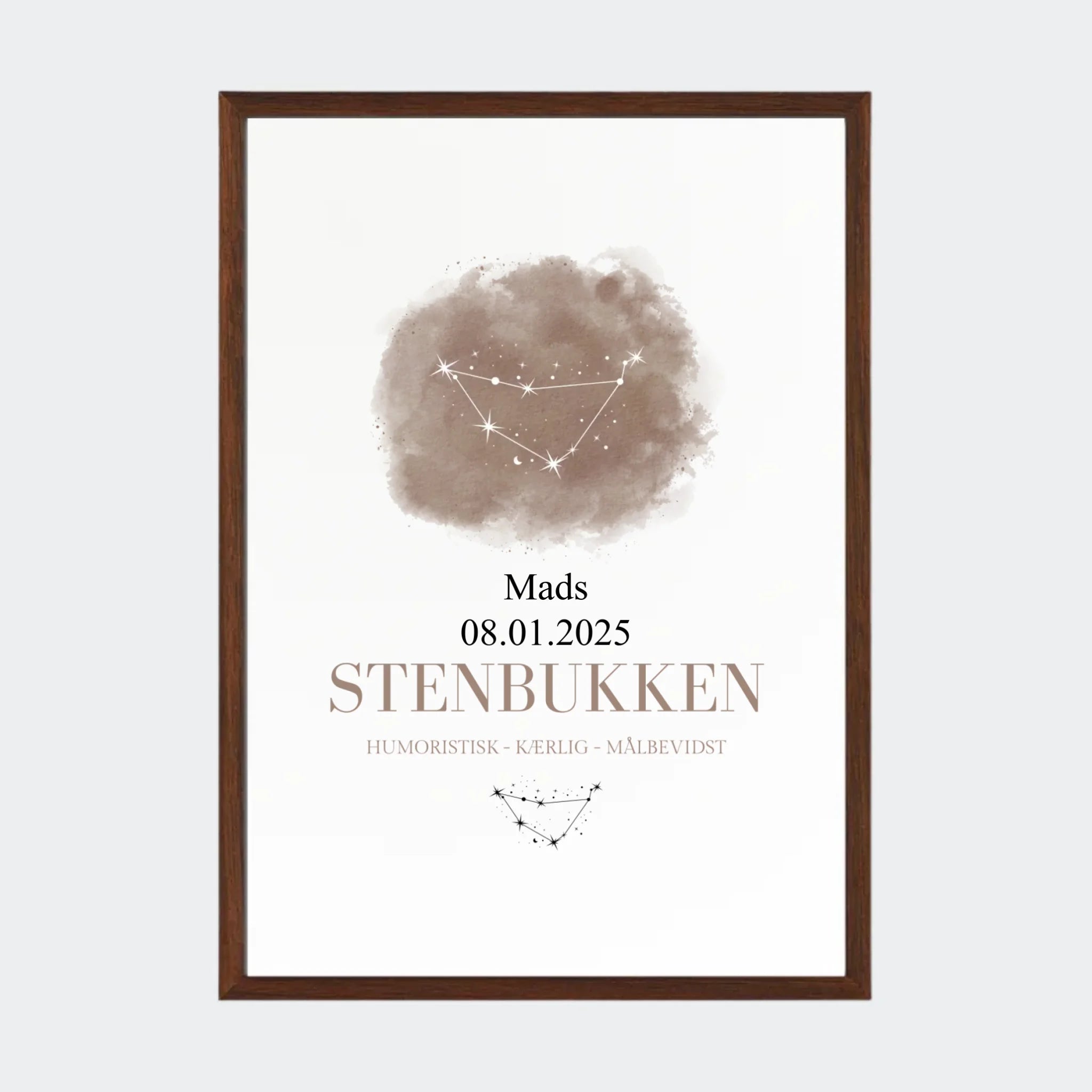 Stjernetegnsplakat – Stenbukken, A3 med ramme i mørk eg