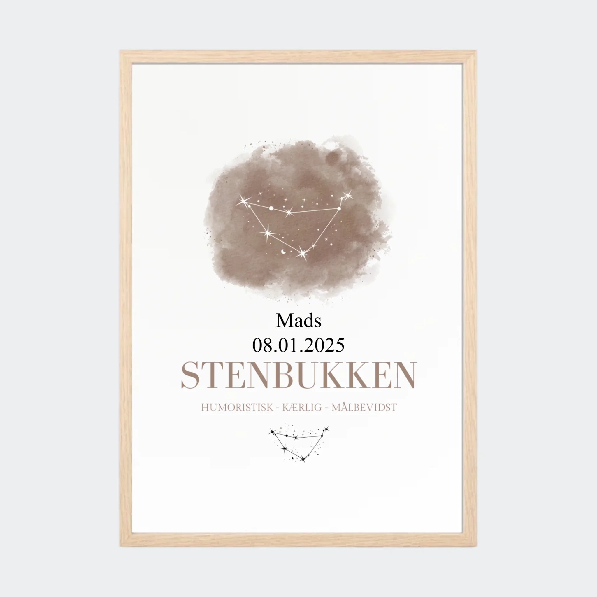 Stjernetegnsplakat – Stenbukken, A3 med ramme i natur eg