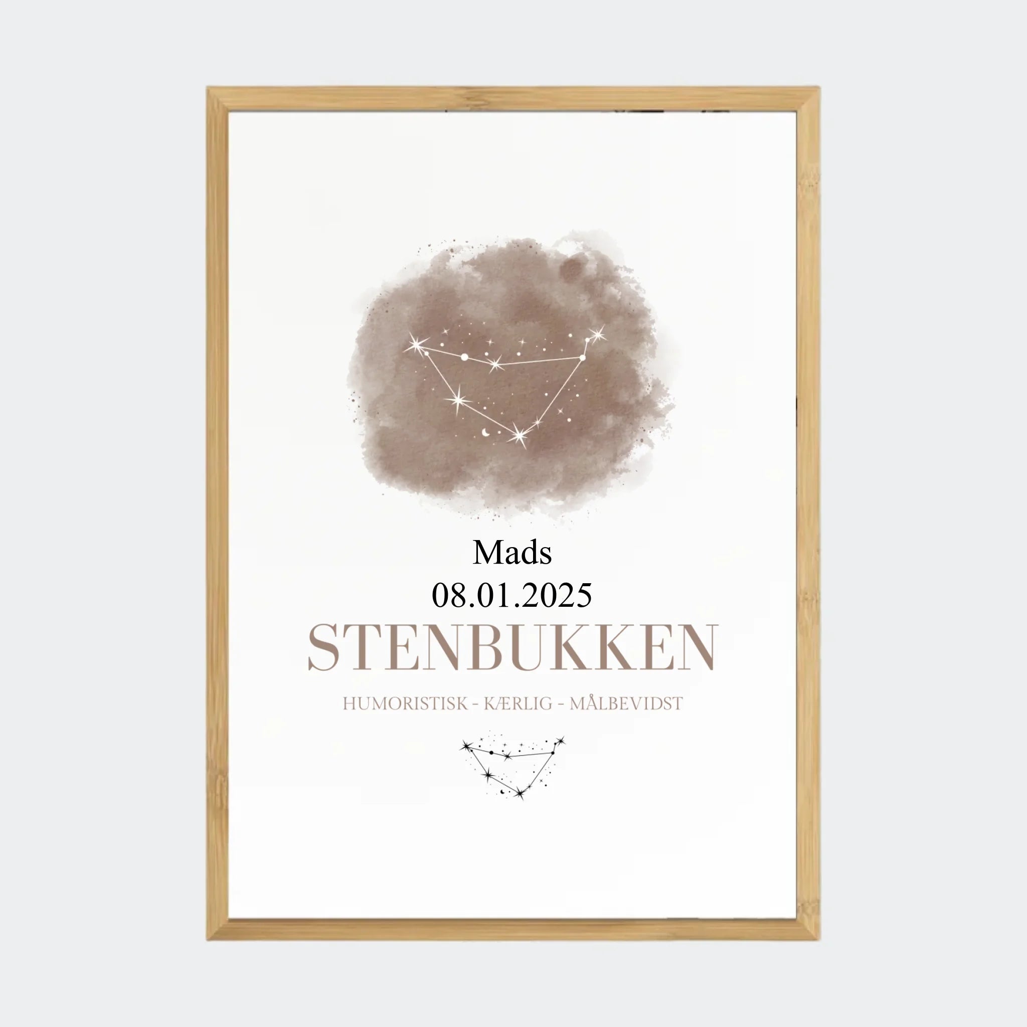 Stjernetegnsplakat – Stenbukken, A2 med ramme i bambus