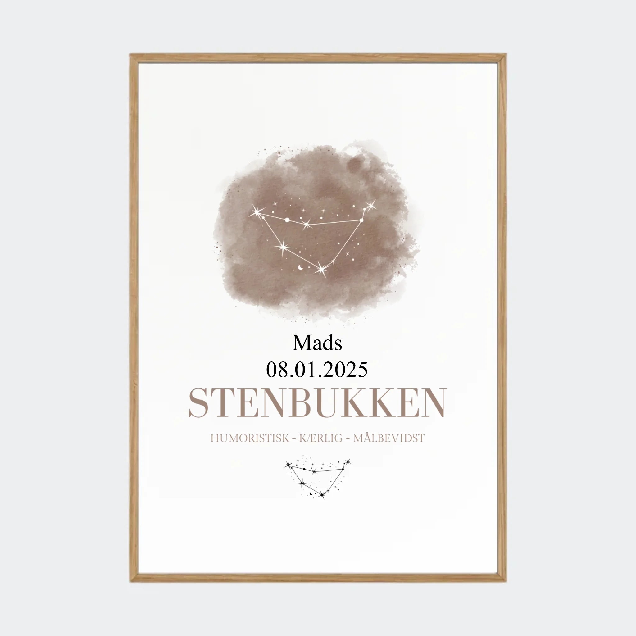 Stjernetegnsplakat – Stenbukken, A2 med ramme i massiv eg
