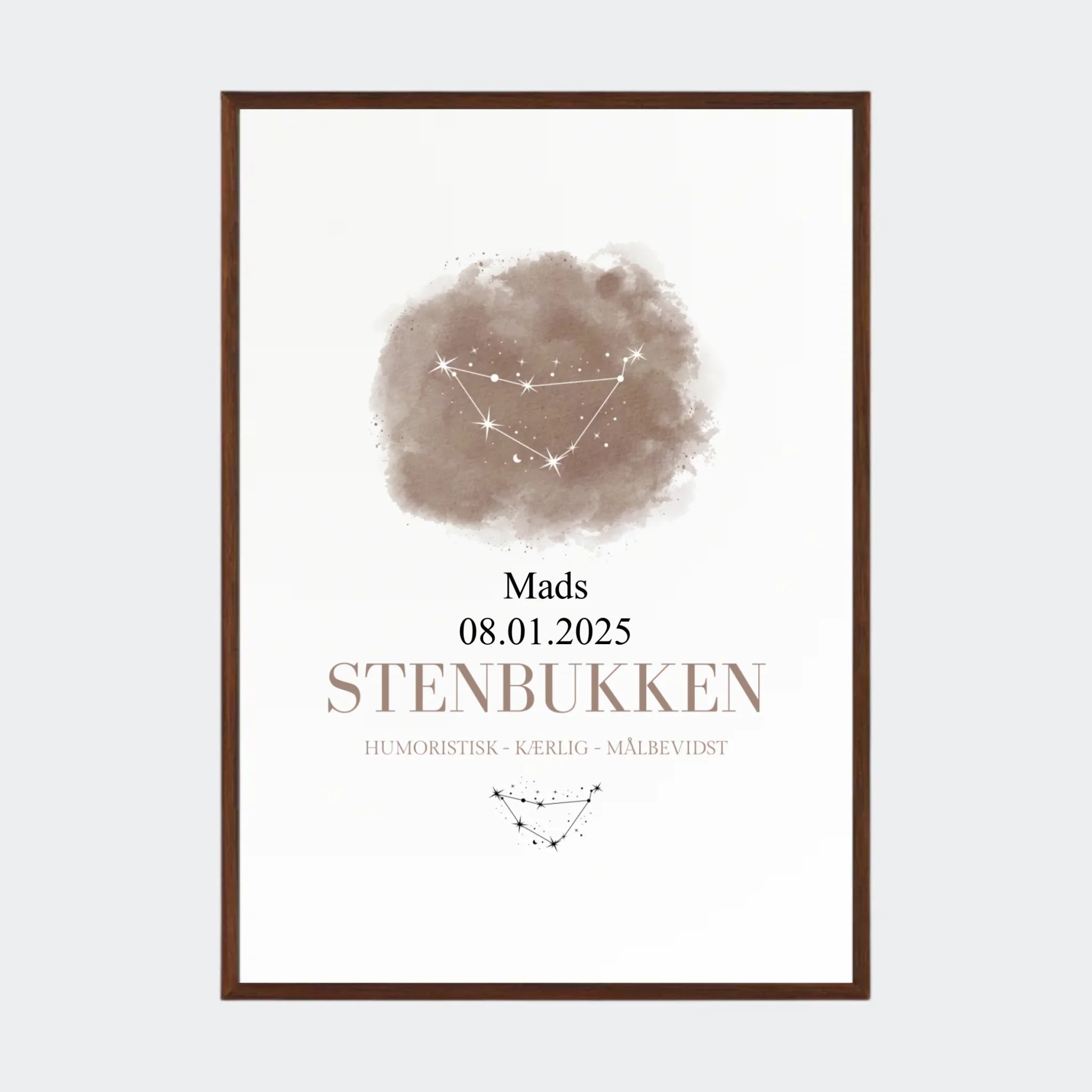 Stjernetegnsplakat – Stenbukken, A2 med ramme i mørk eg