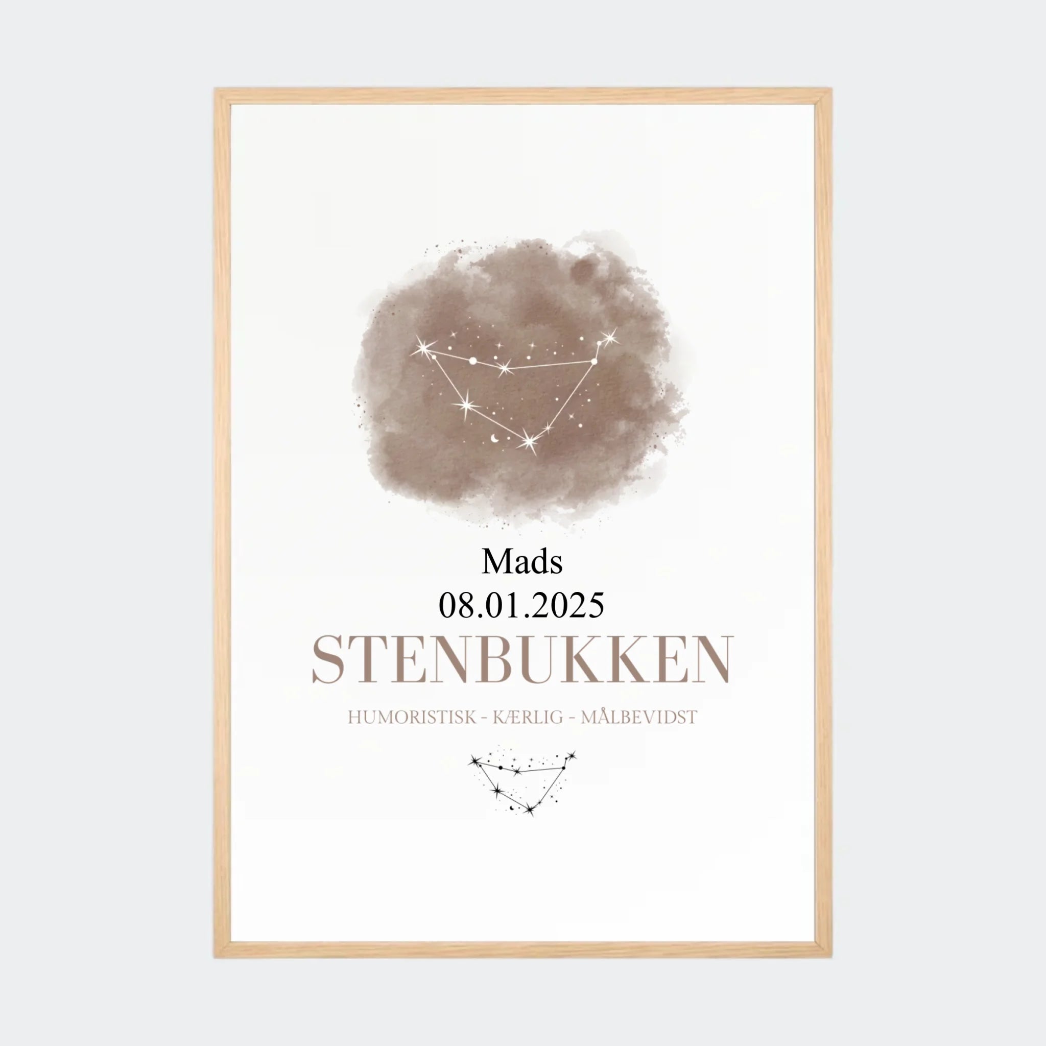 Stjernetegnsplakat – Stenbukken, A2 med naturfarvet ramme
