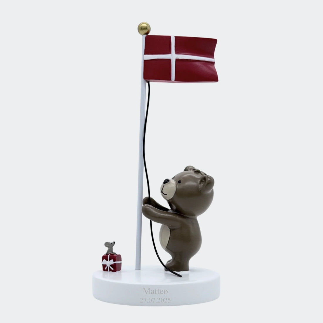 Bordflag bamse med mus med Dannebrog og gravering til fødselsdag